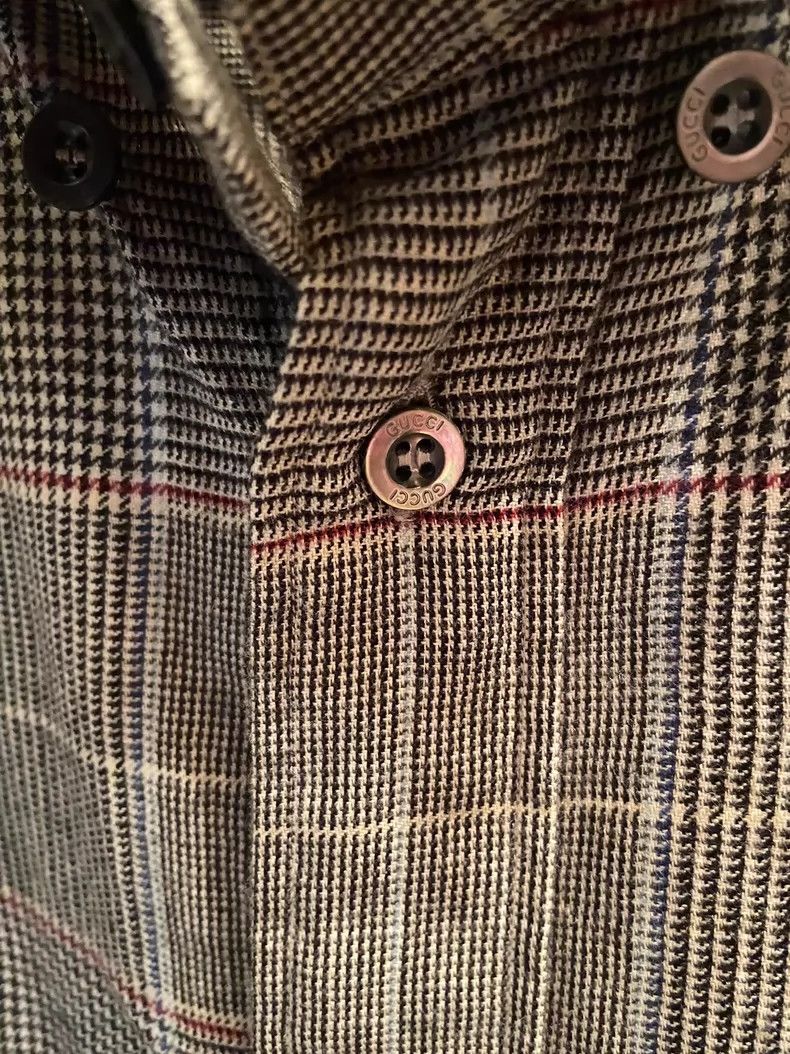 Gucci Gucci Limited edition gray Piggy embroidered wool plaid shi Size US S / EU 44-46 / 1 - 4 Thumbnail