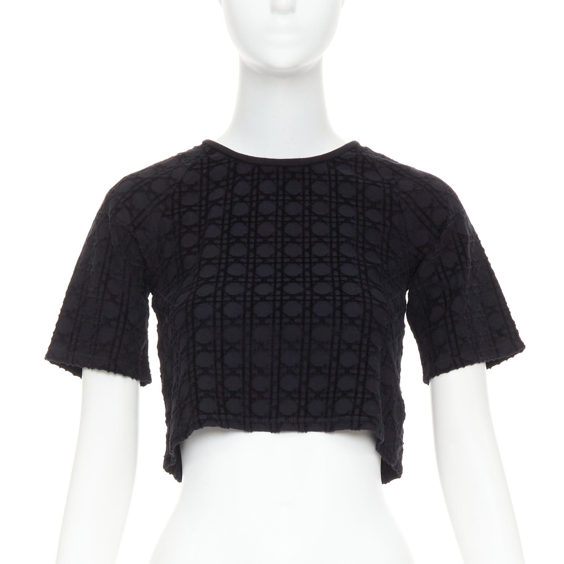 Dior CHRISTIAN DIOR KIDS Diorissimo black cannage velvet print cotton crop top 10Yrs XS Size XS / US 0-2 / IT 36-38 - 1 Thumbnail