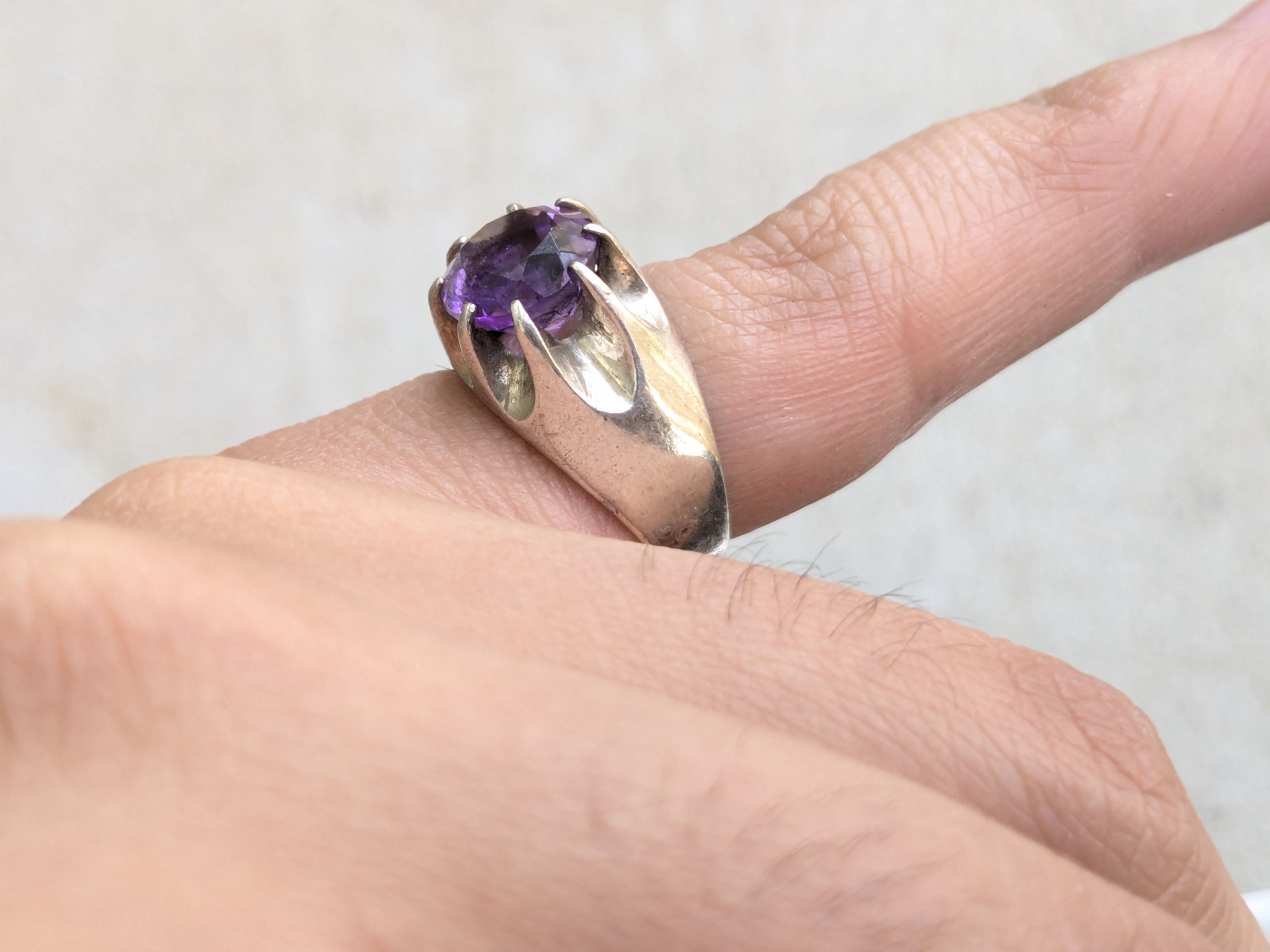 Other Vintage Sterling Silver Ring Purple Amethyst 7 Round Faceted Size ONE SIZE - 10 Thumbnail
