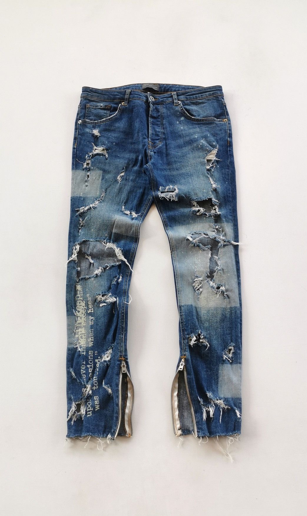 Seditionaries Thrashed Punk Zipper Text Distressed Zara Jeans Size US 32 / EU 48 - 1 Thumbnail
