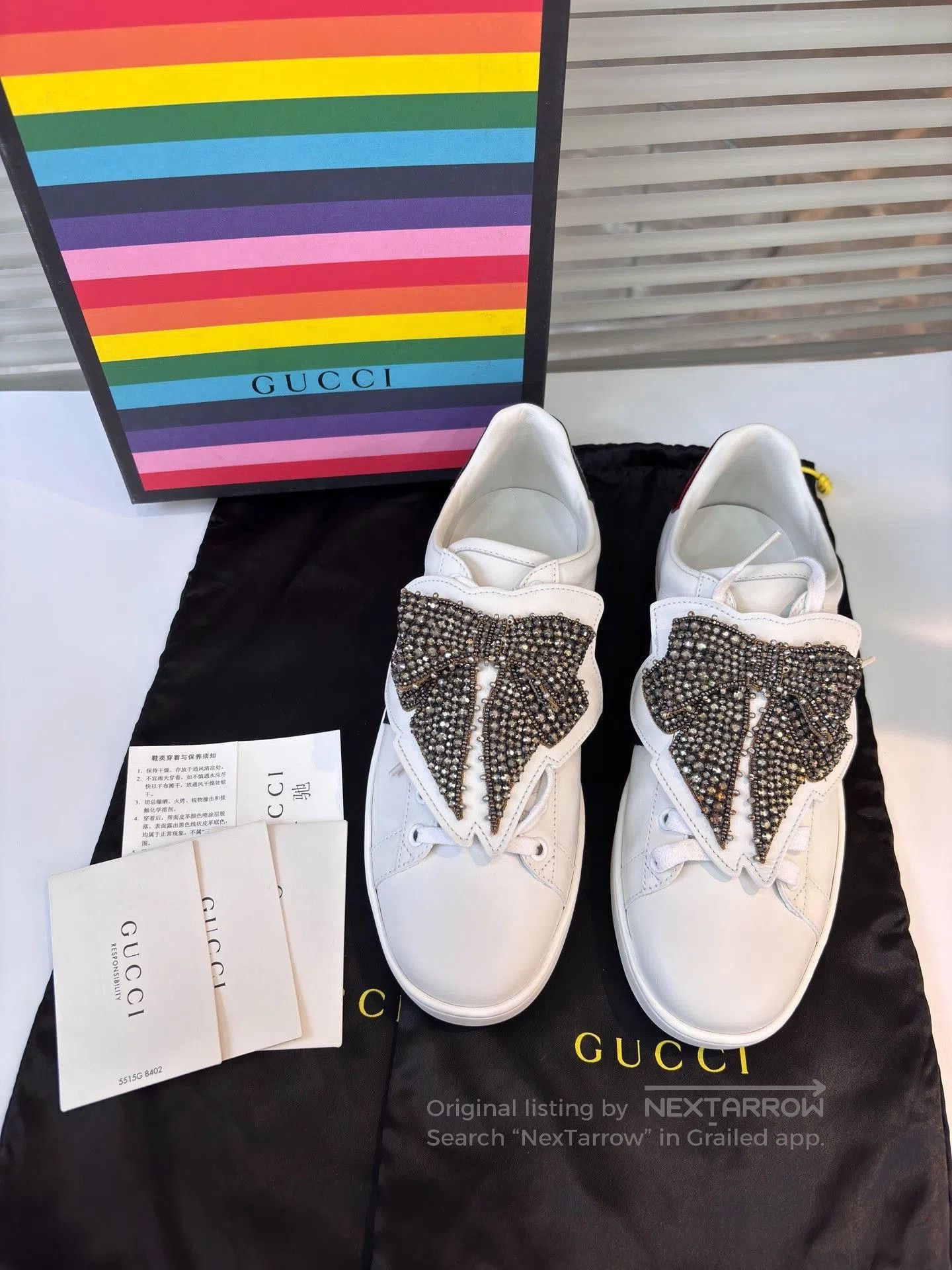 Gucci Gucci Limited Crystal Bow White Sneakers. Size US 8.5 / IT 38.5 - 4 Thumbnail