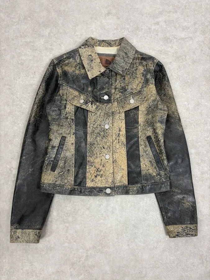 Armani 2000s Archive Eroded Marble Effect Leather Jacket Size US S / EU 44-46 / 1 - 1 Thumbnail