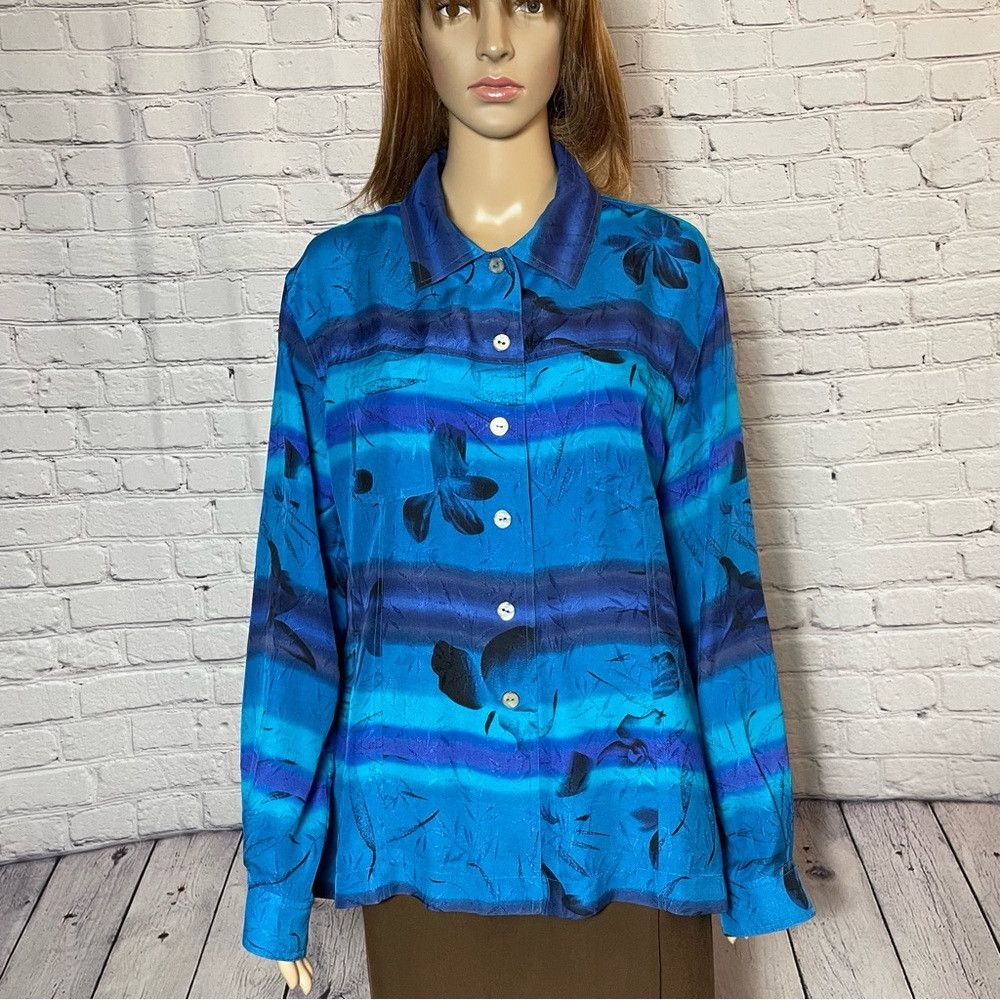 Chicos Chico's Silk Blue Long Sleeve Shirt Size 3 US XL Size XL / US 12-14 / IT 48-50 - 1 Thumbnail
