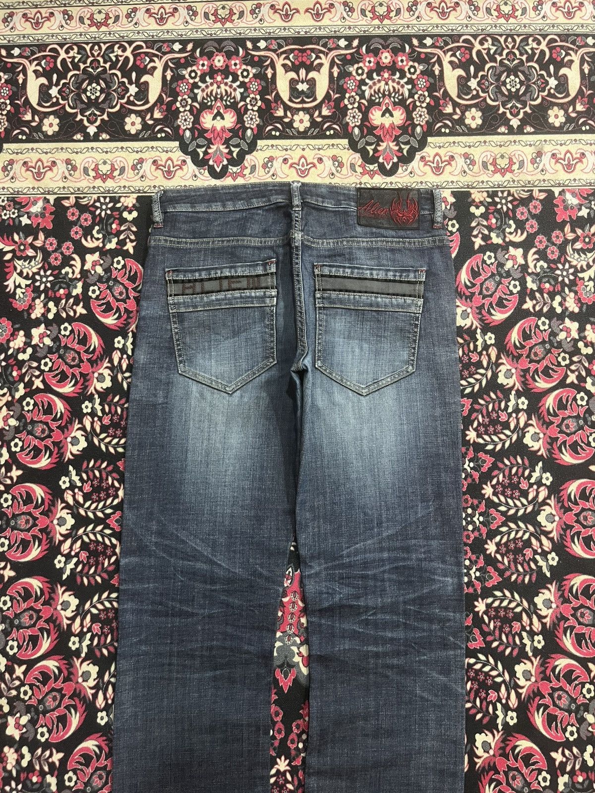 If Six Was Nine Vintage Japanese Brand Alien Lucifer Dark Blue Whisker Jeans Size US 34 / EU 50 - 6 Thumbnail