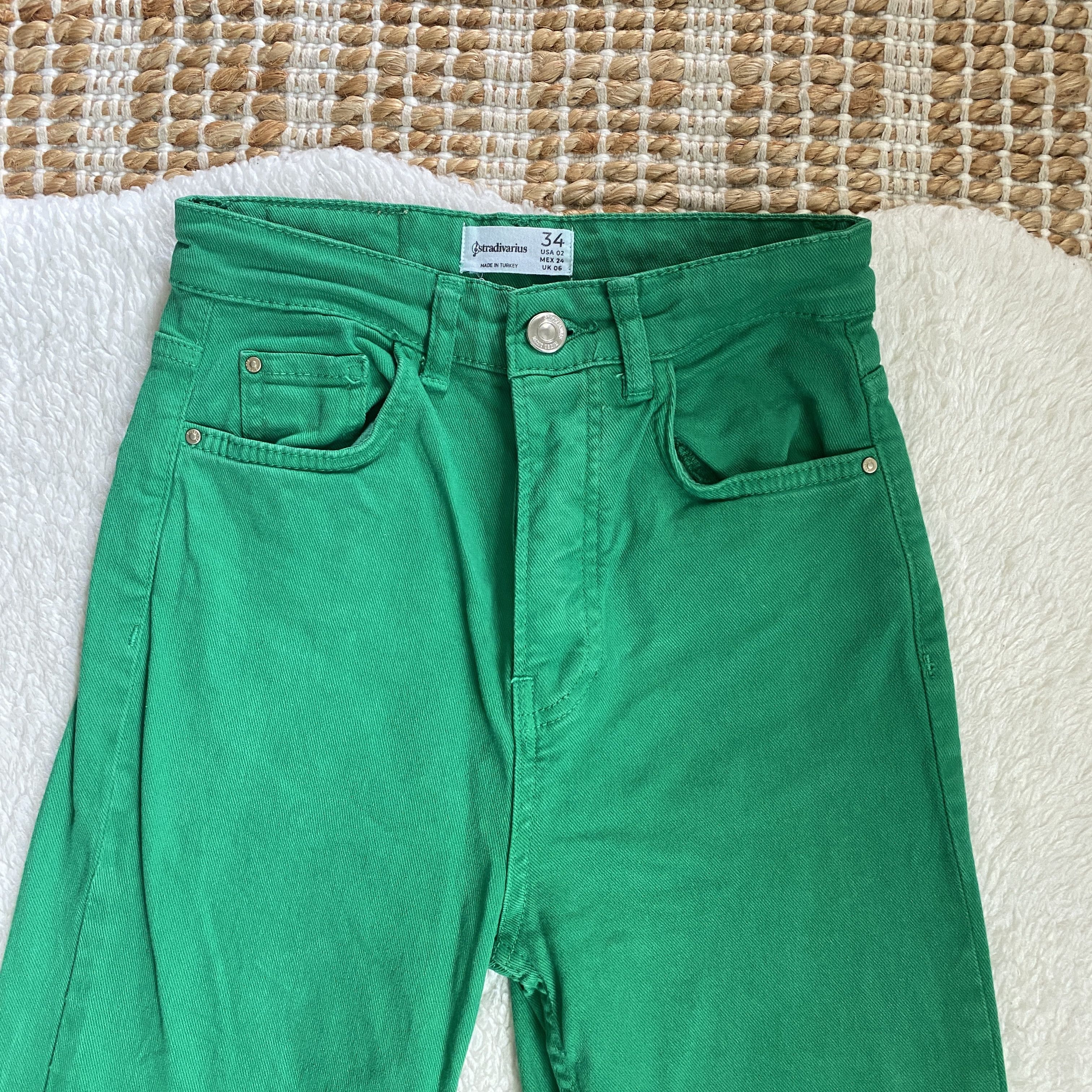 Stradivarius Stradivarius Slim Flare Jeans with Split Hem – Bright Green Size 26" / US 2 / IT 38 - 5 Thumbnail