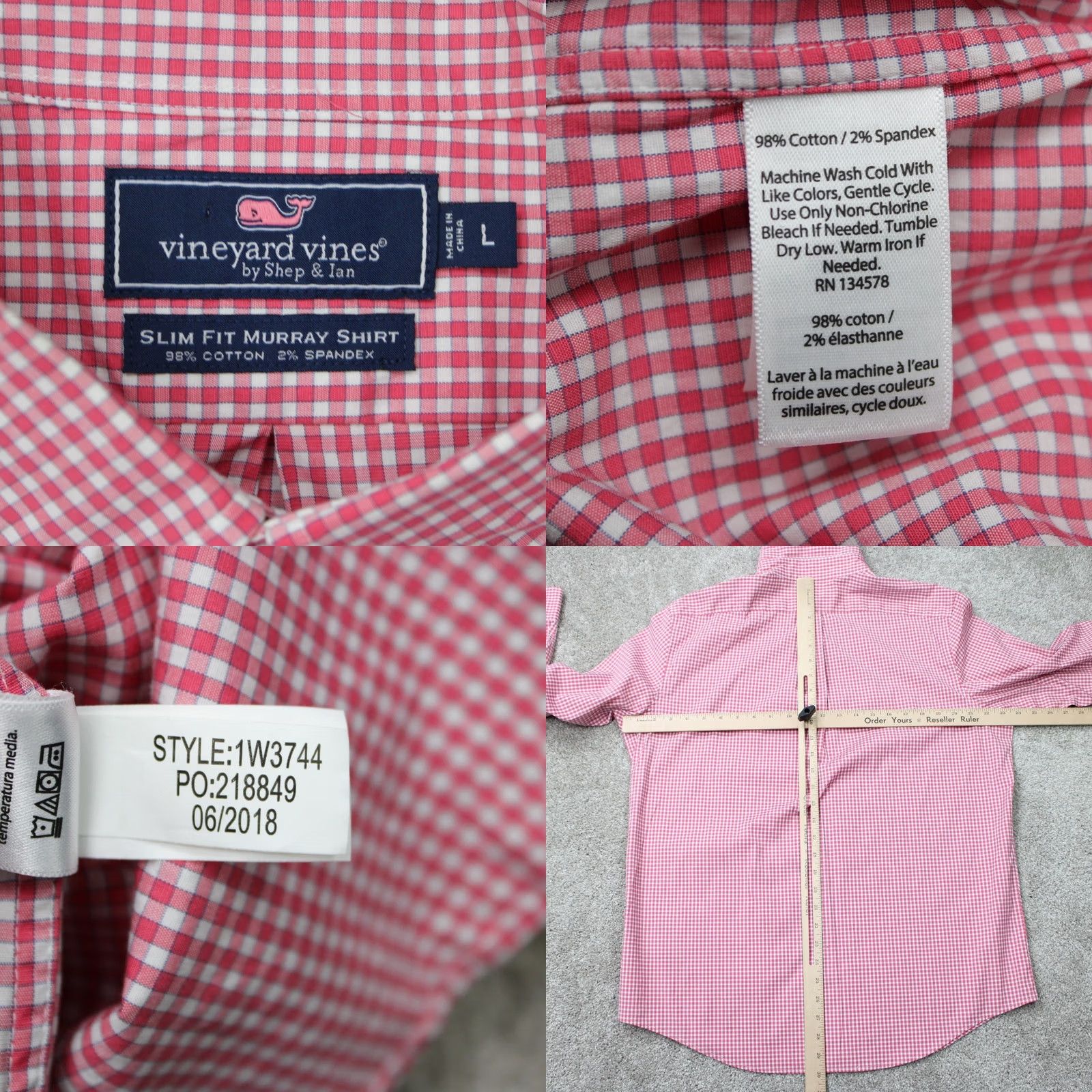 Vineyard Vines Vineyard Vines Murray Shirt Mens Large Red/White Gingham Slim Fit L/S Button-Up Shirt Size US L / EU 52-54 / 3 - 8 Thumbnail