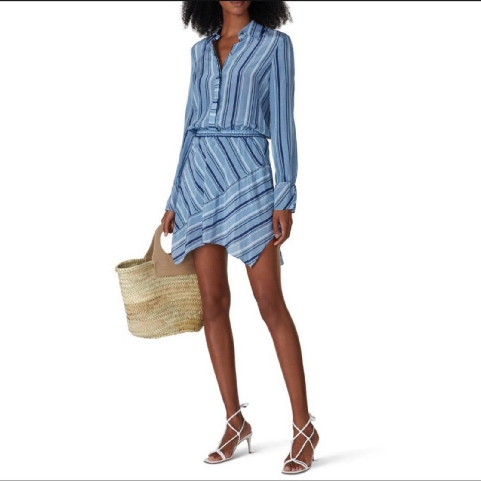 Ramy Brook Ramy Brook Blue A-Line Striped Shirtdress Silk Size XS Size XS / US 0-2 / IT 36-38 - 1 Thumbnail