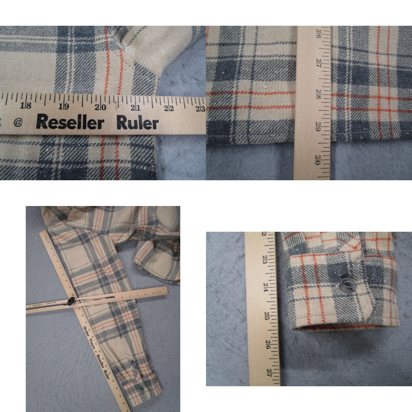 Levis Shirt Mens Large Beige Gray Orange Plaid Wool Blend Button Front Flannel