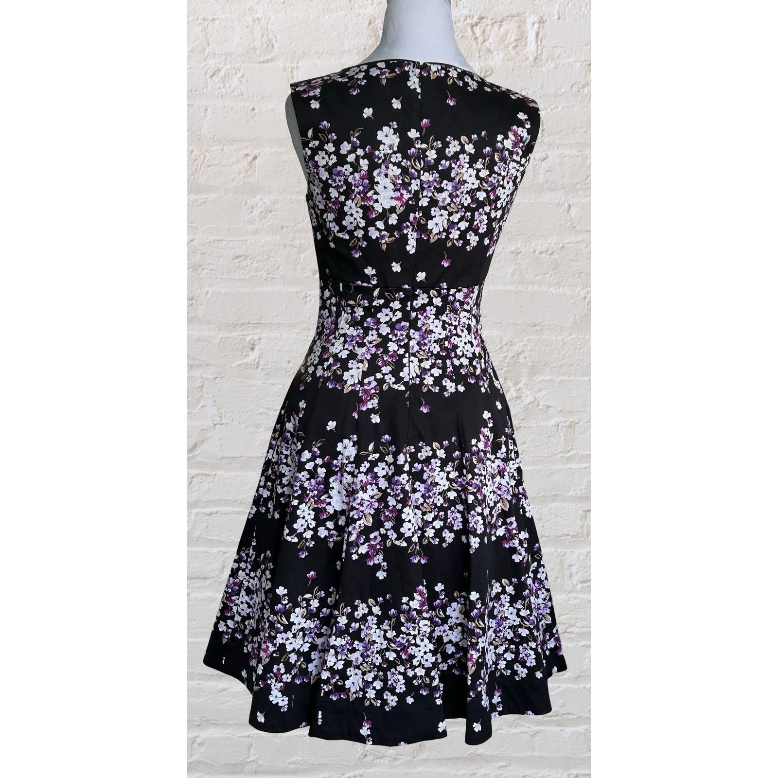 White House Black Market WHBM Black Purple Floral A Line Dress 0 2 4 6 S Dark Fairy Size S / US 4 / IT 40 - 5 Thumbnail
