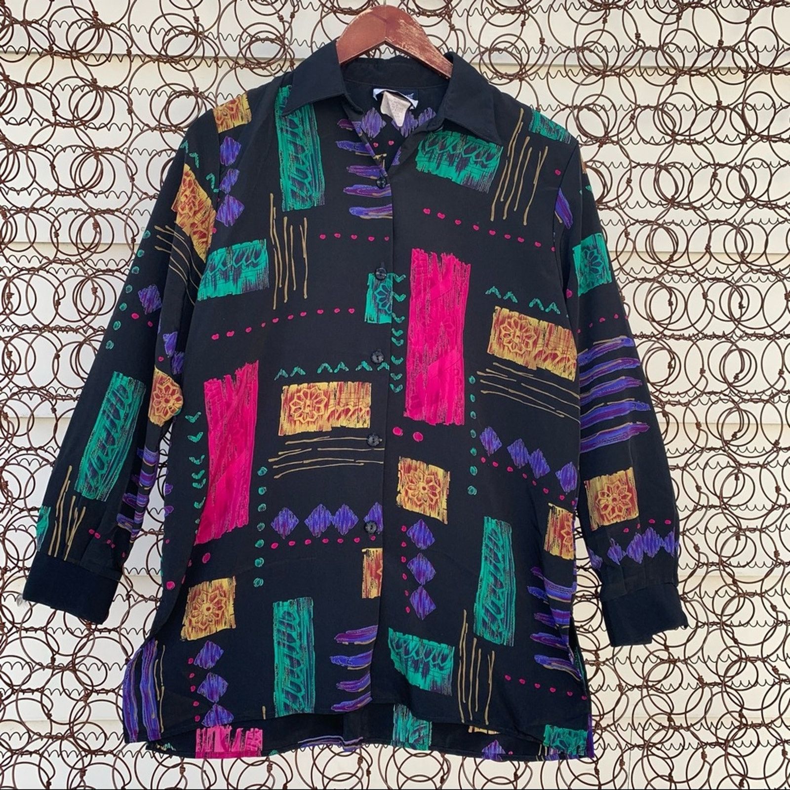 Vintage 90s Caliche Collection abstract geometric button down blouse Size S / US 4 / IT 40 - 1 Thumbnail