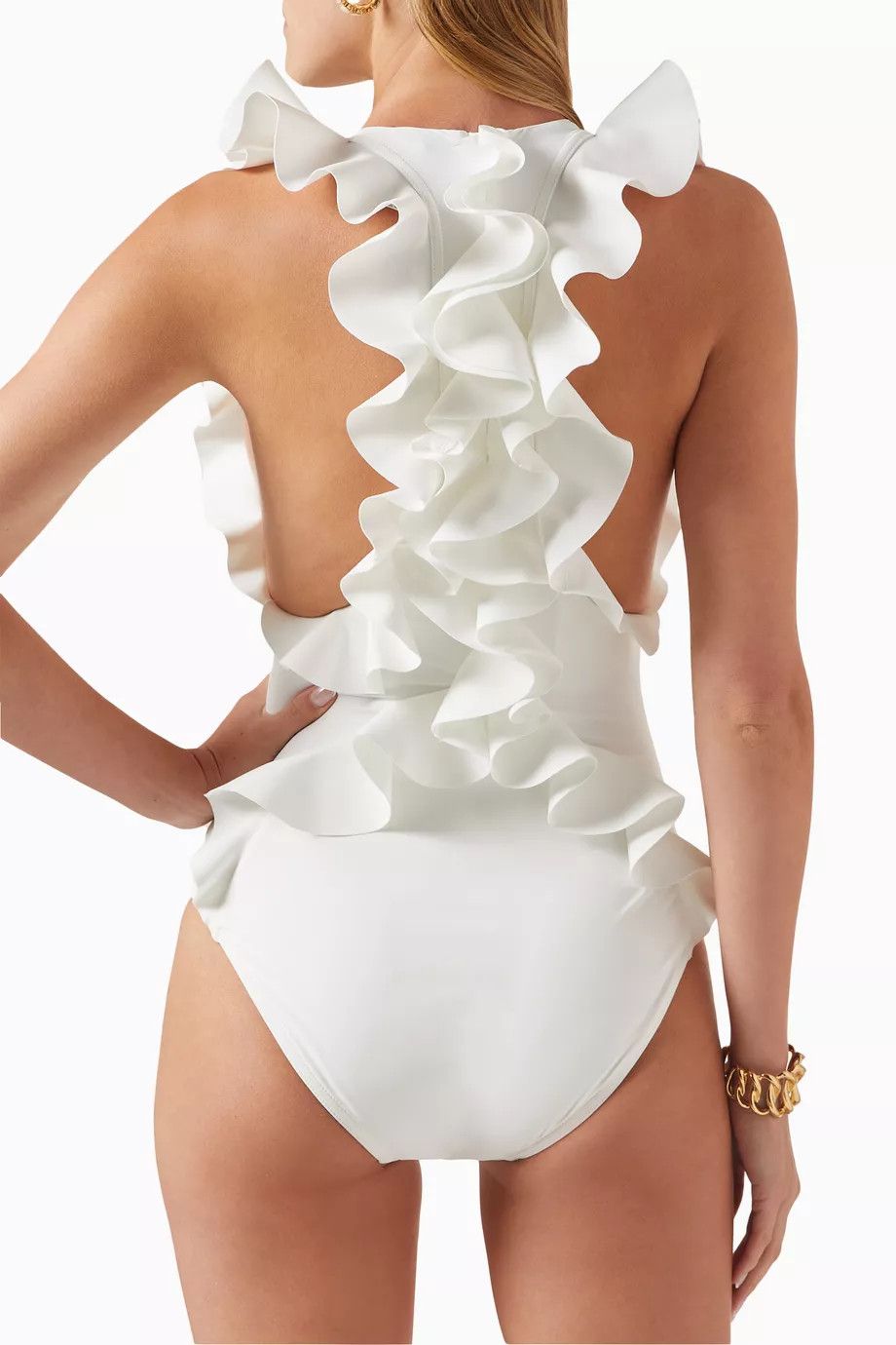 Zimmermann oc11z0725 Alight Racer Back Frill Swimsuit White Size L / US 10 / IT 46 - 3 Thumbnail