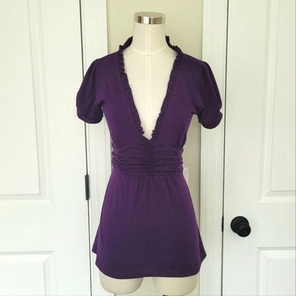 Other Bella Matto Short Slv Ruffle Trim Ruched Tie-Back Top Spring Size S / US 4 / IT 40 - 2 Thumbnail