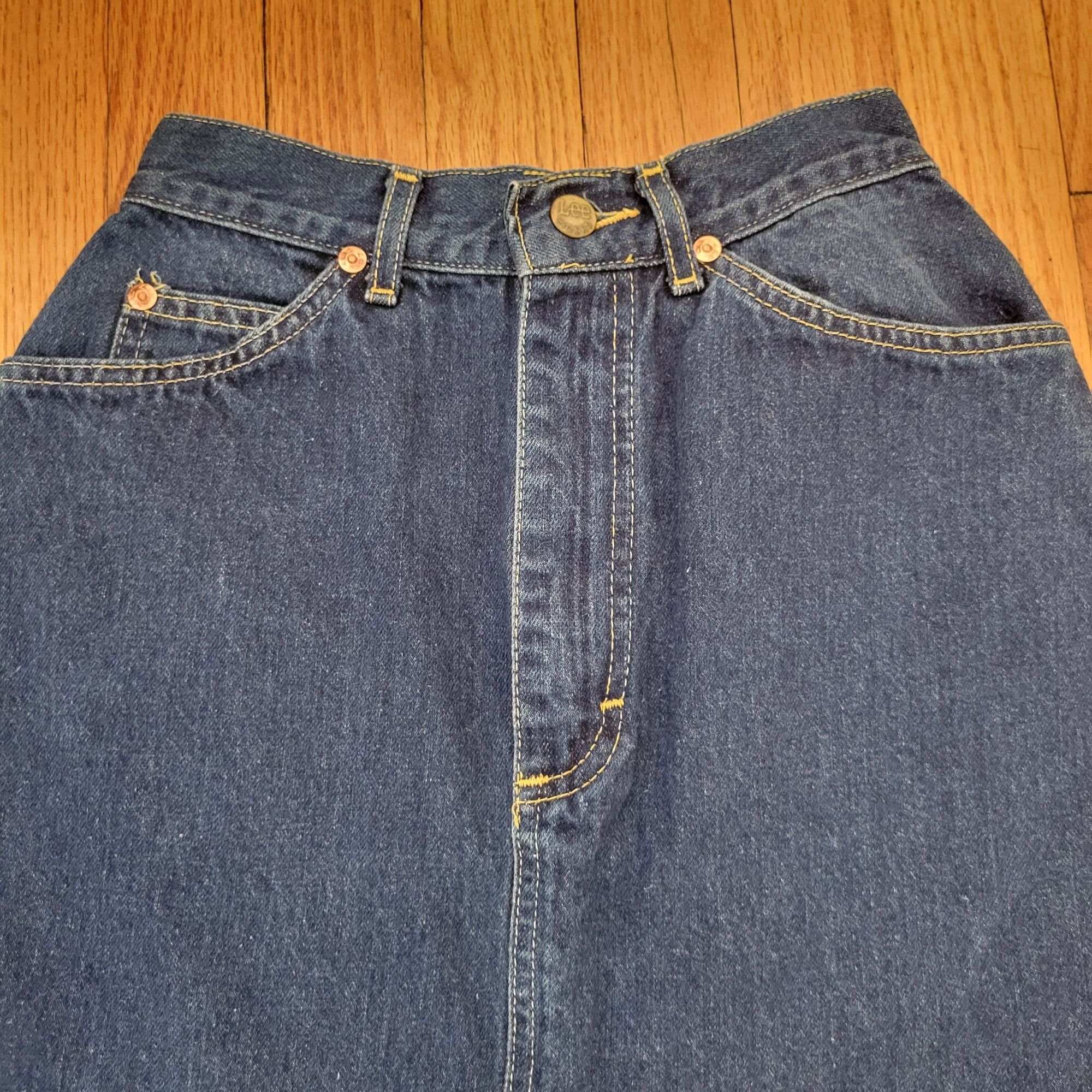 Lee Vintage Lee Riders 3 High Waisted Denim Blue Jean Midi Skirt Size 23" - 6 Thumbnail