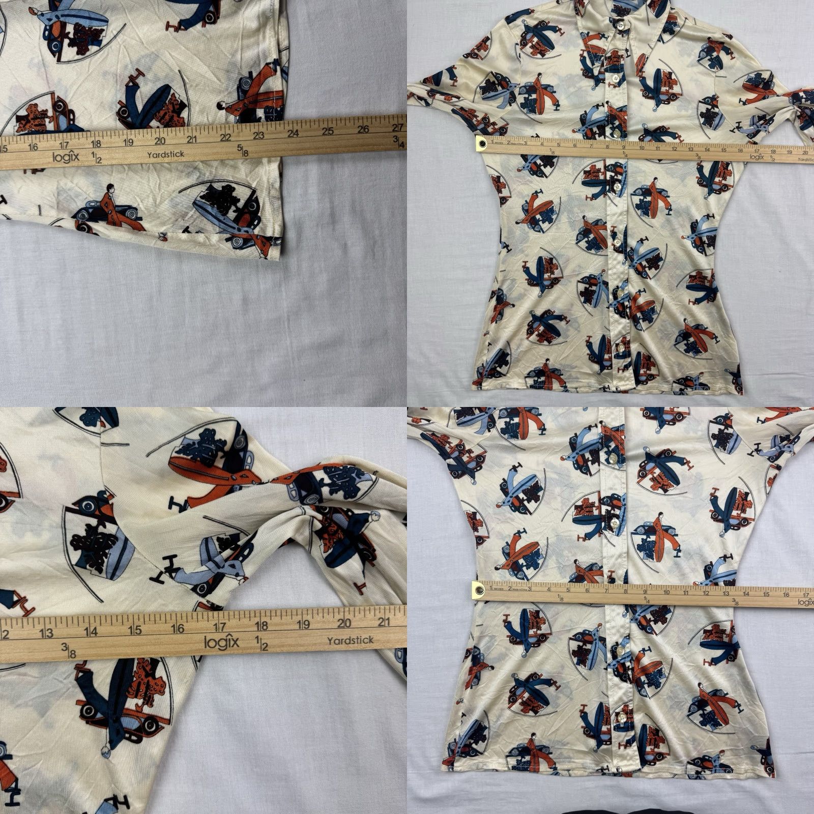 MCM VINTAGE MCM Button-Up Shirt Womens Small Ivory Rayon Collared Printed 60s 70s Mid Century Modern 70s 60s Size S / US 4 / IT 40 - 8 Thumbnail