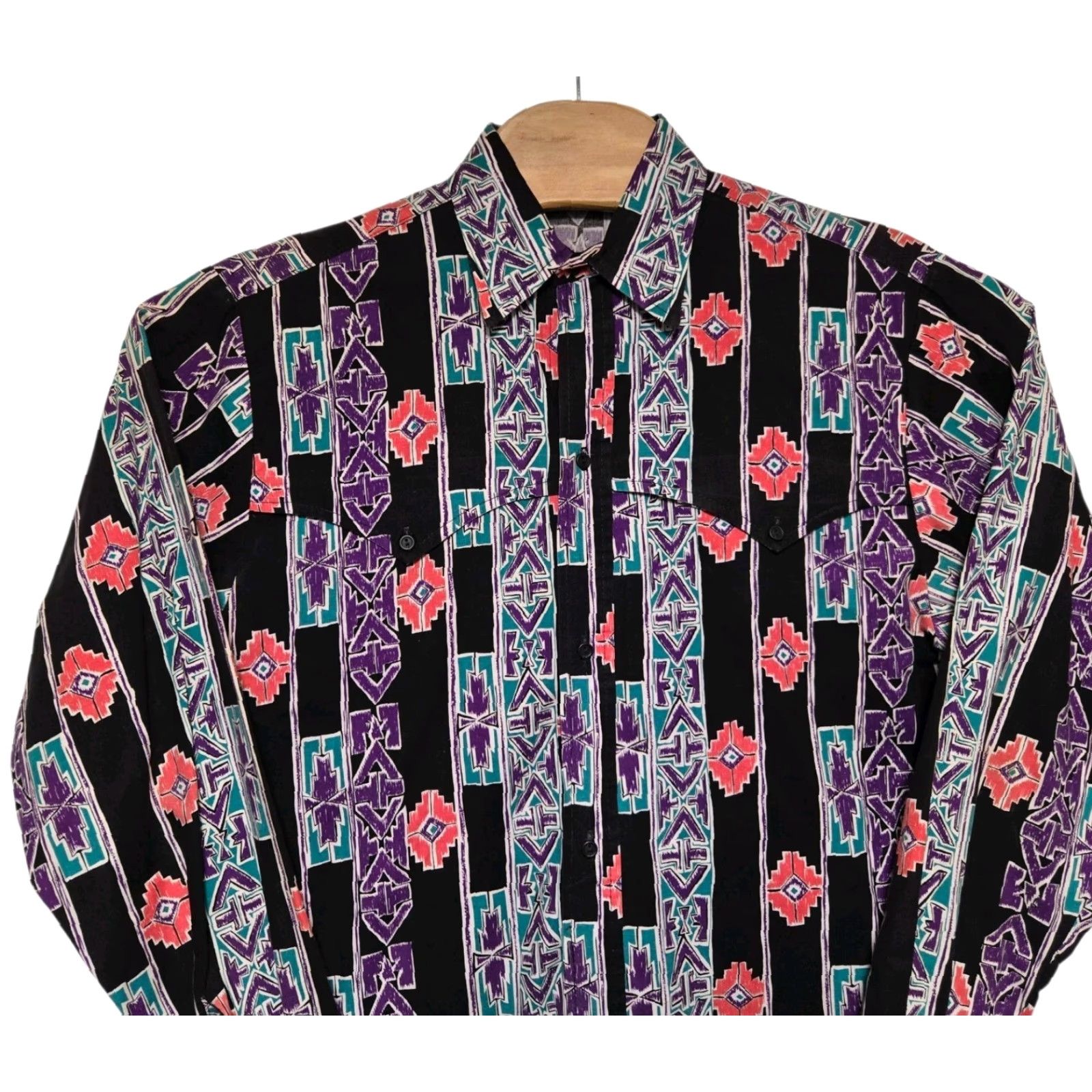 YOKE VTG Steer West Western Shirt Mens M Multicolor Button-Up Long Sleeve Collared Cotton USA Made Rodeo Yoke Aztec Rockabilly Pattern Dress Shirt Mens Size US M / EU 48-50 / 2 - 2 Thumbnail