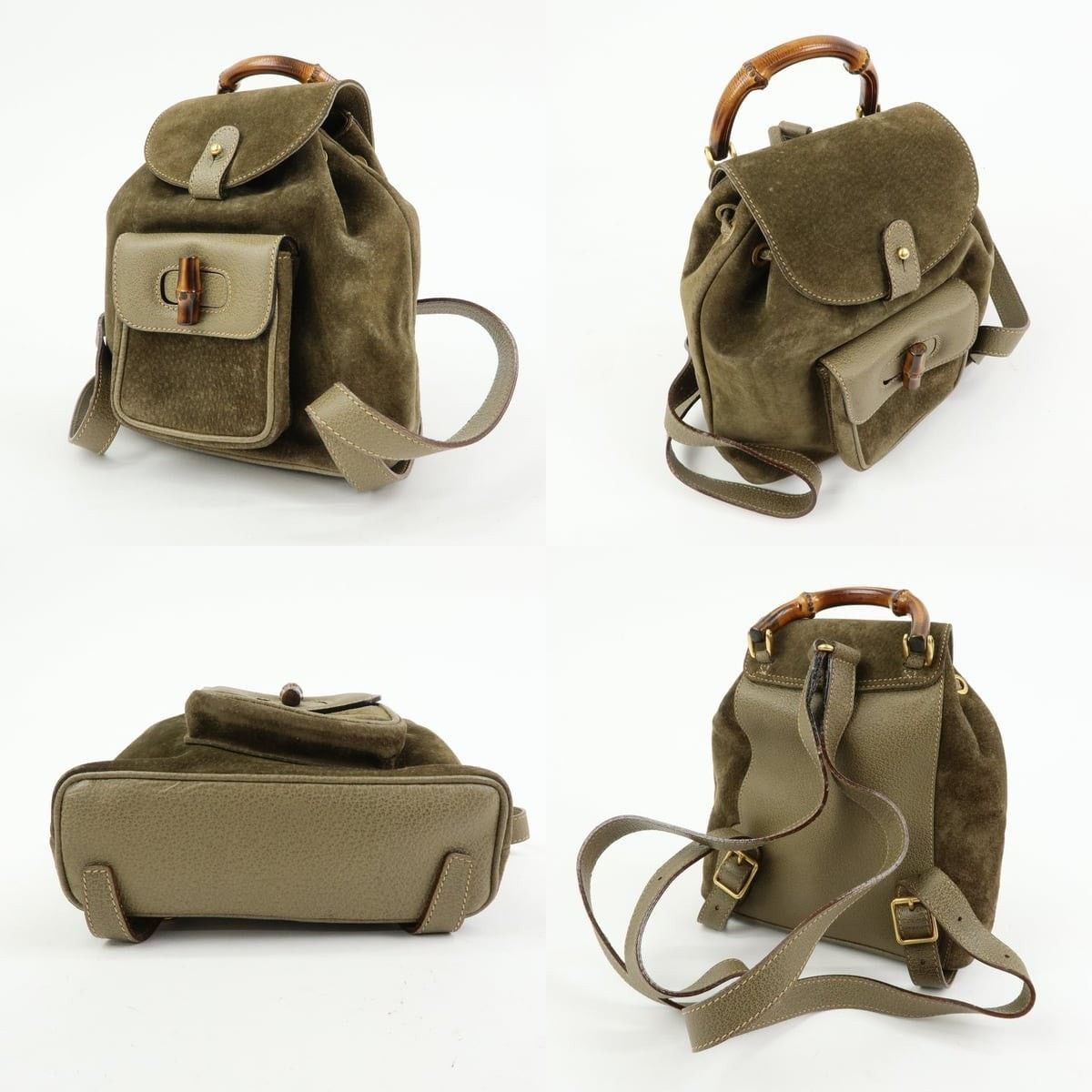 Gucci Gucci Bamboo Suede Backpack Green Size ONE SIZE - 3 Thumbnail