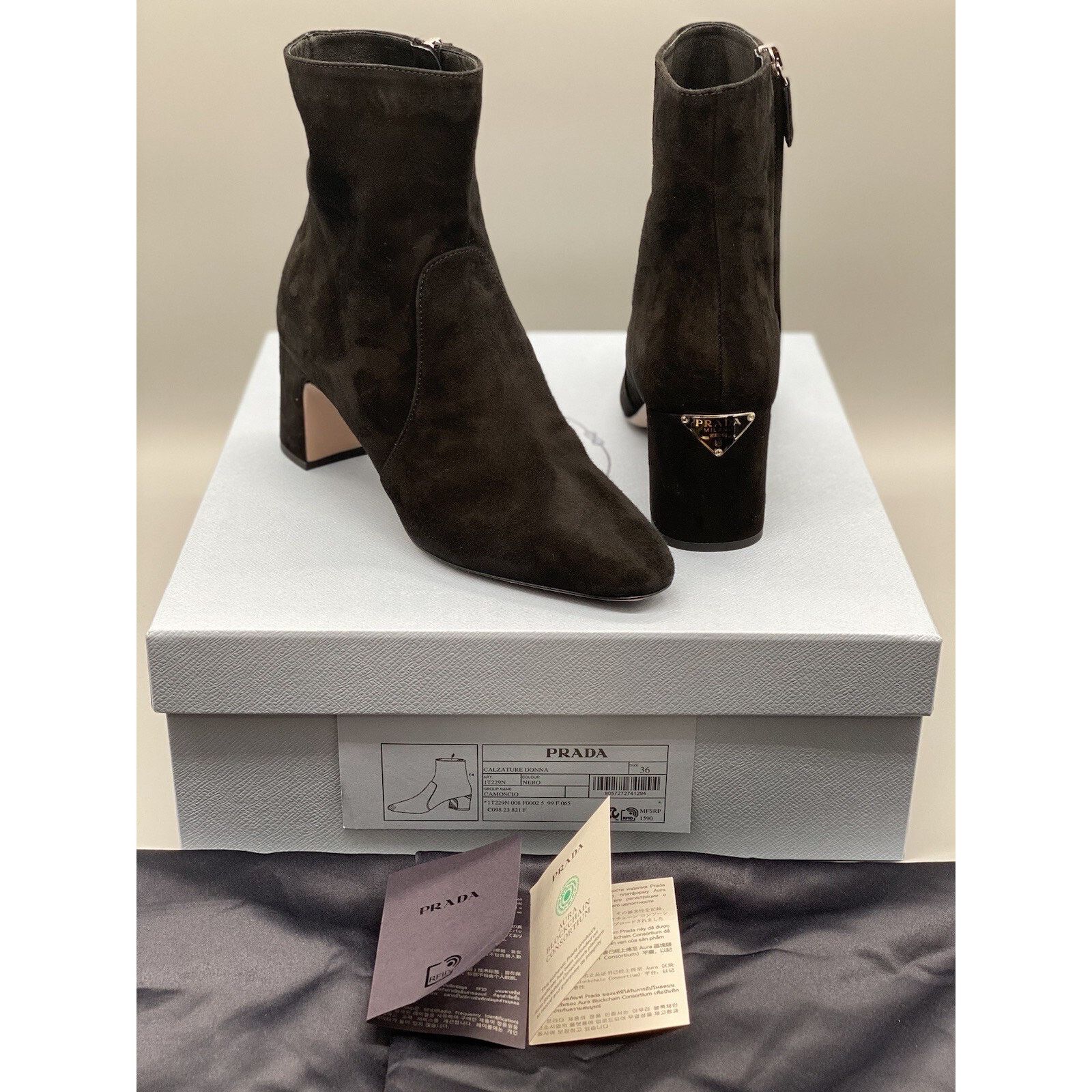 Prada Prada Suede Block-Heel Ankle Booties sz. 36 EU (6 US) Size US 6 / IT 36 - 1 Thumbnail