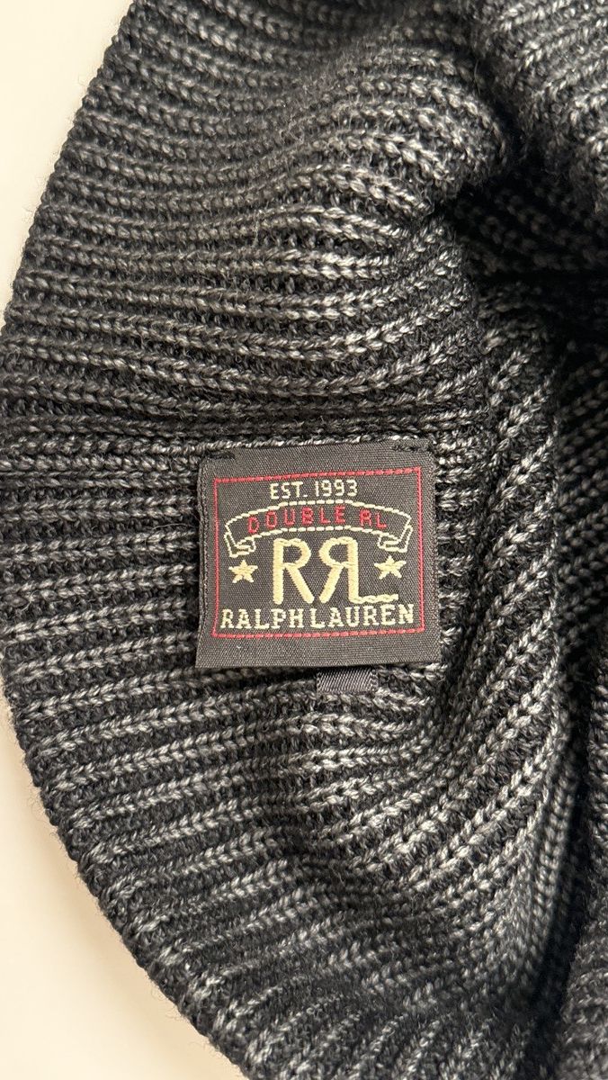 RRL Ralph Lauren Double RL Beanie 100% Merino Wool Black/Gray Size ONE SIZE - 4 Thumbnail