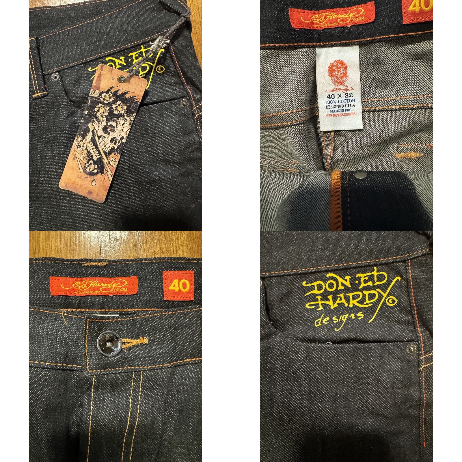 Ed Hardy VINTAGE Ed Hardy Tiger RDMBL Alive N Aware Denim Jeans 40x32 Mens Jeans 5-Pocket Design Black Cotton Denim Embroidered Relaxed Wide-Leg INSEAM 32 in Size US 40 / EU 56 - 11 Thumbnail