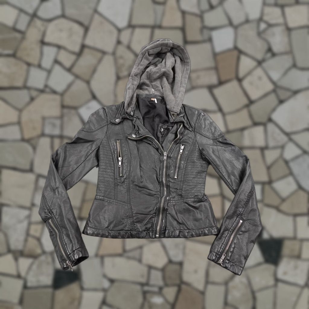Free People Free People Jacket Womens 0 Black Vegan Leather Moto Zip Hooded Crop Biker Coat Size XS / US 0-2 / IT 36-38 - 1 Thumbnail