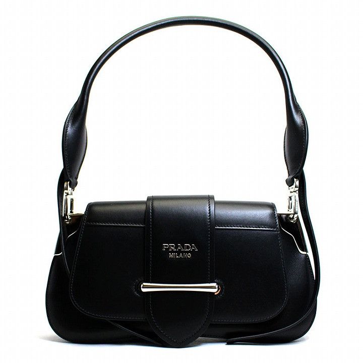 Prada Shoulder Bag Handbag Clutch Bag Calf Leather Black