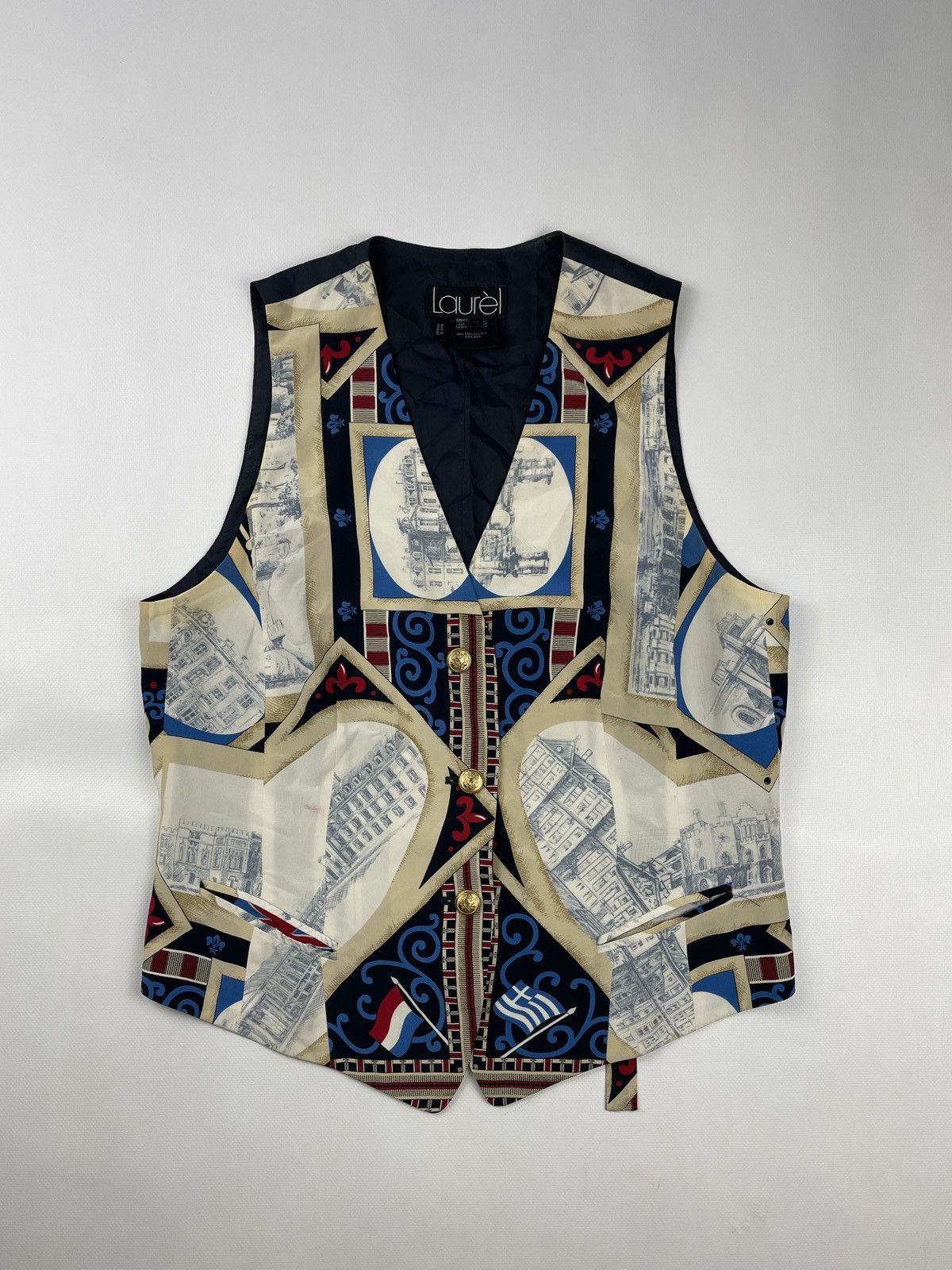 Designer × Vintage Vtg Laurel Silk Printed Waistcoat Vest Size L / US 10 / IT 46 - 1 Thumbnail