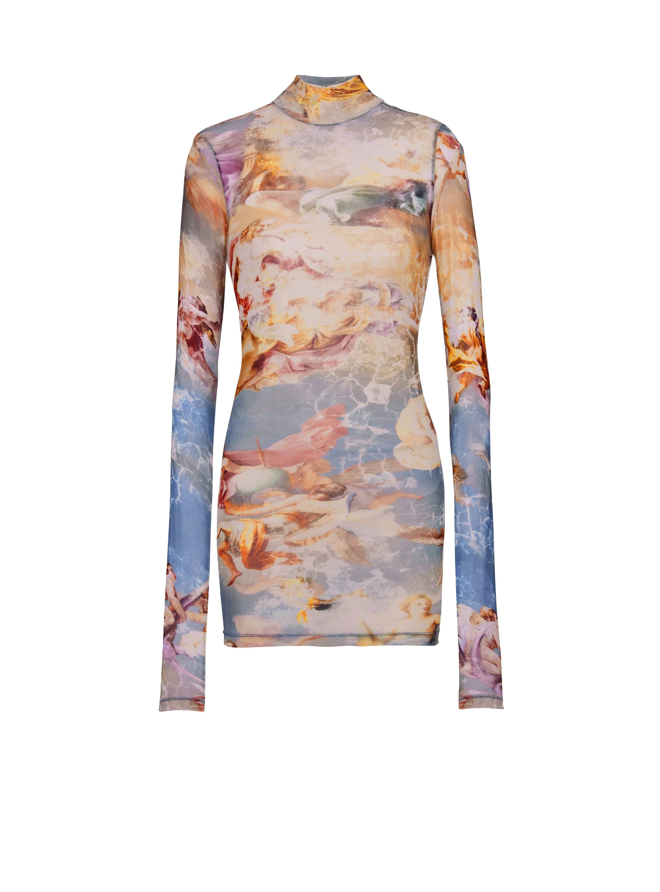 image of Balmain O1Srvl11E0524 Pastel Sky Printed Tulle Top In Multicolor, Women's (Size XS)