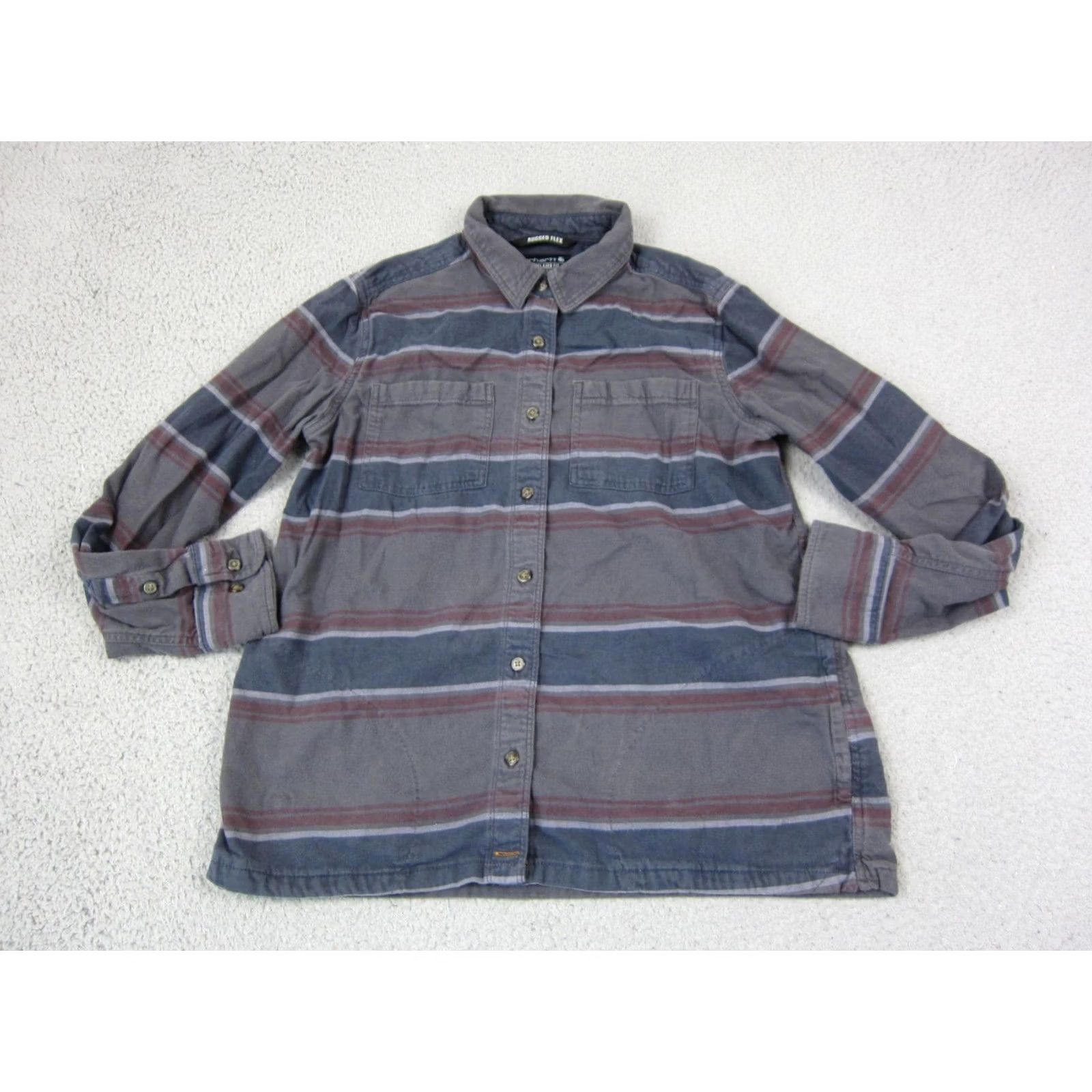 Carhartt Carhartt Shirt Womens S Blue Gray Striped Relaxed Fit Flannel Button-Up Casual Shirt Mens City Classic Country Pandemic Size S / US 4 / IT 40 - 2 Thumbnail