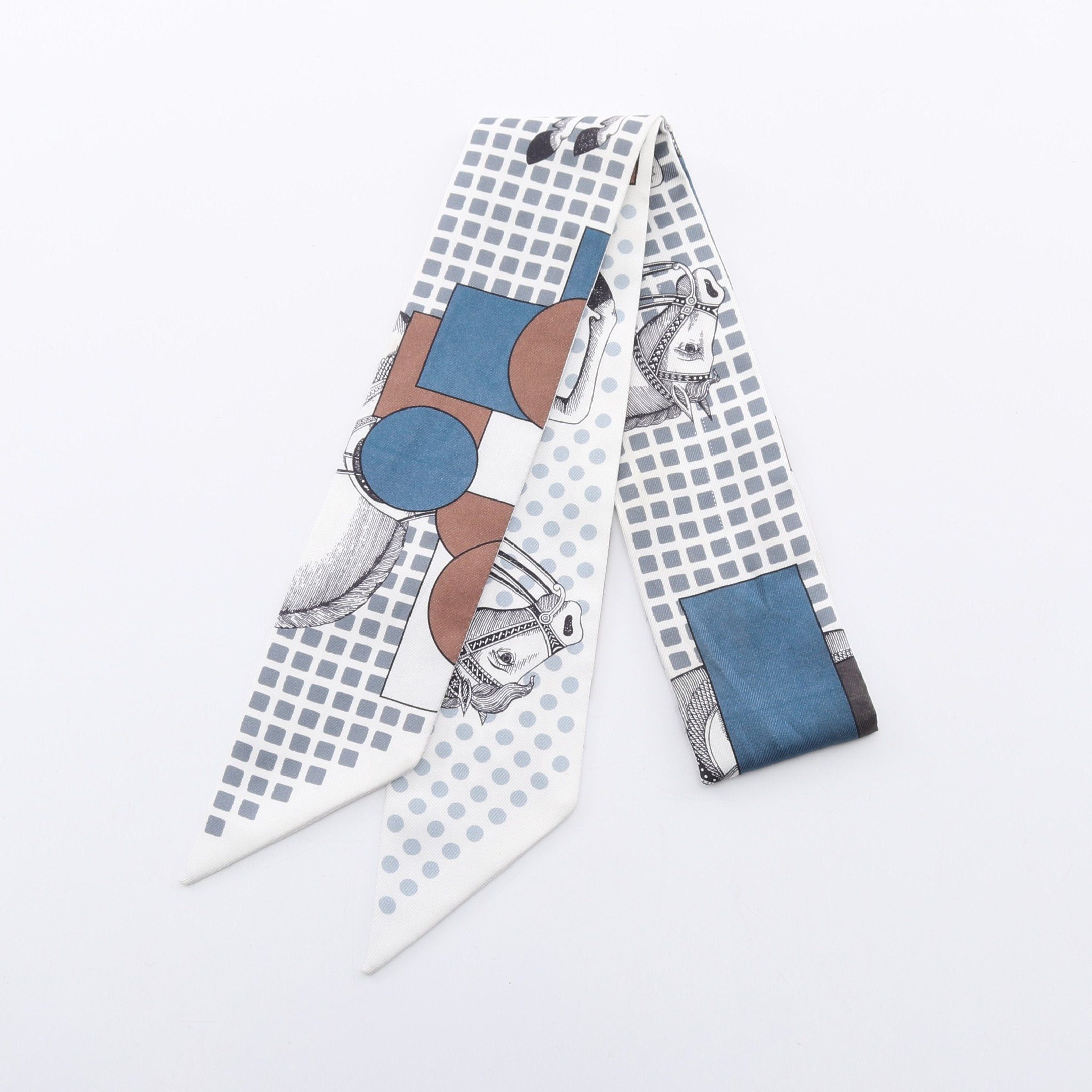 Hermes Hermes Twilly Cavalier En Formes Scarf Silk White Gray Navy Size ONE SIZE - 1 Thumbnail