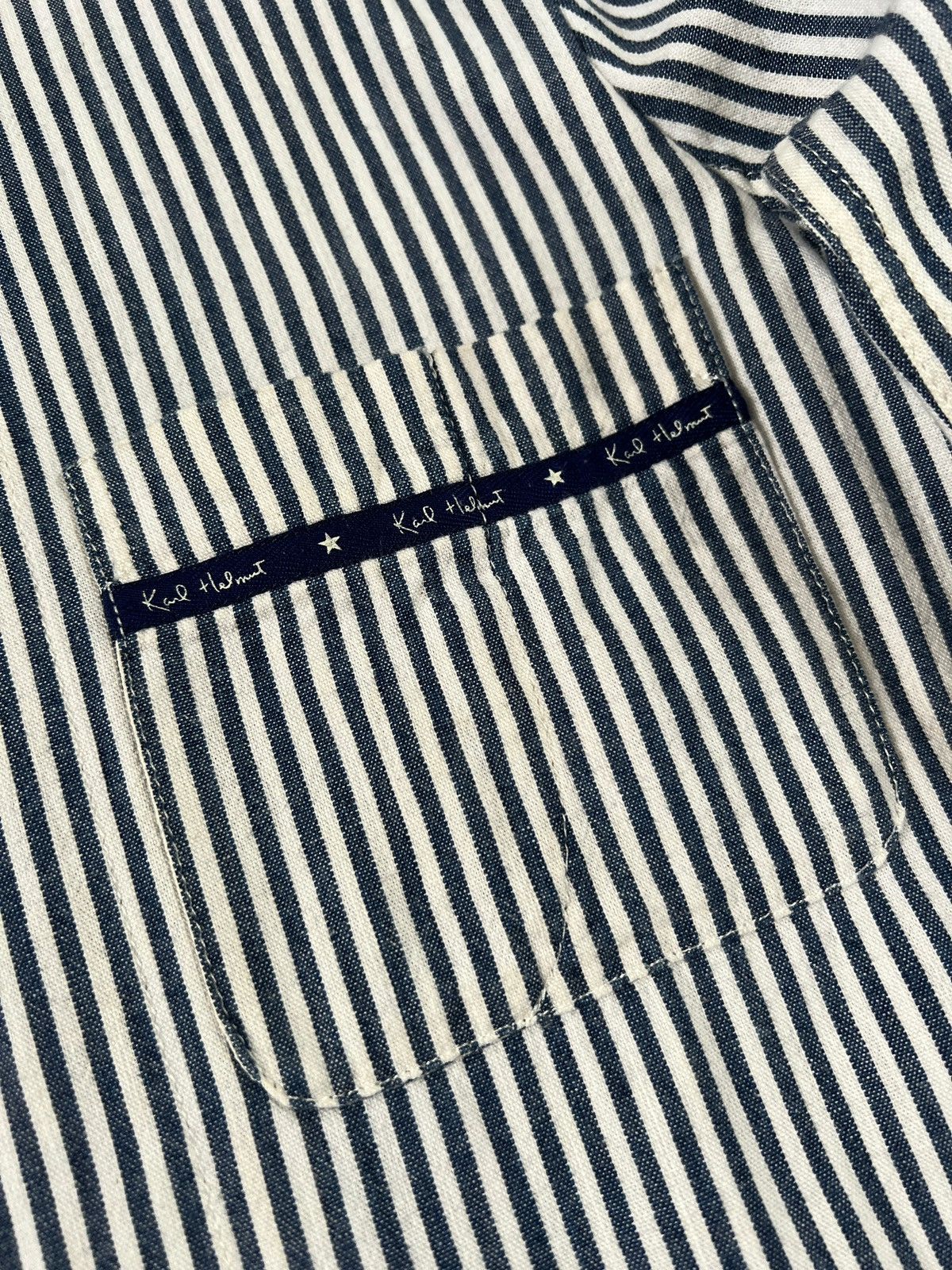 Japanese Brand × Karl Helmut × Vintage 1990 Karl Helmut Hickory Stripes Chore Jacket Size US L / EU 52-54 / 3 - 4 Thumbnail