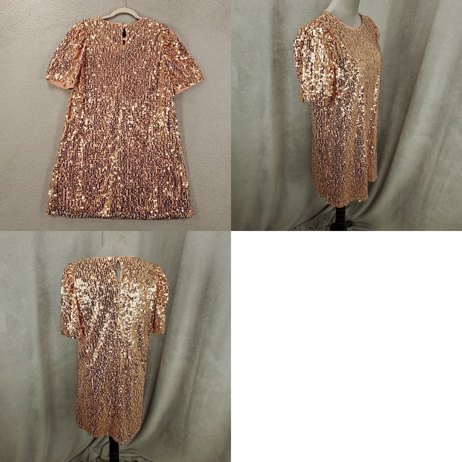 Vintage Vine & Love Sequin Mini Dress Womens Medium Gold Going Out Glam Party Evening Wear Size M / US 6-8 / IT 42-44 - 8 Thumbnail