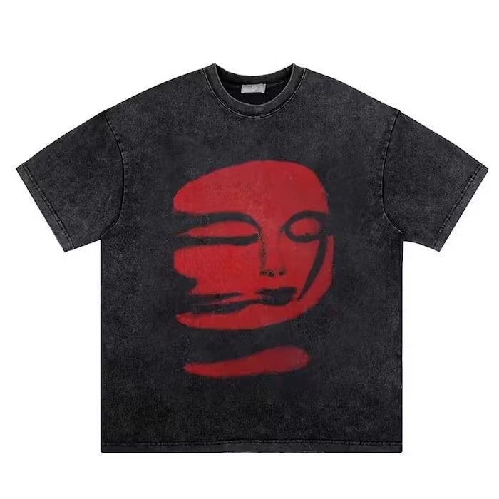 image of Red Phantoms Printed Vintage Oversized T Shirt in Black, Men's (Size Large)