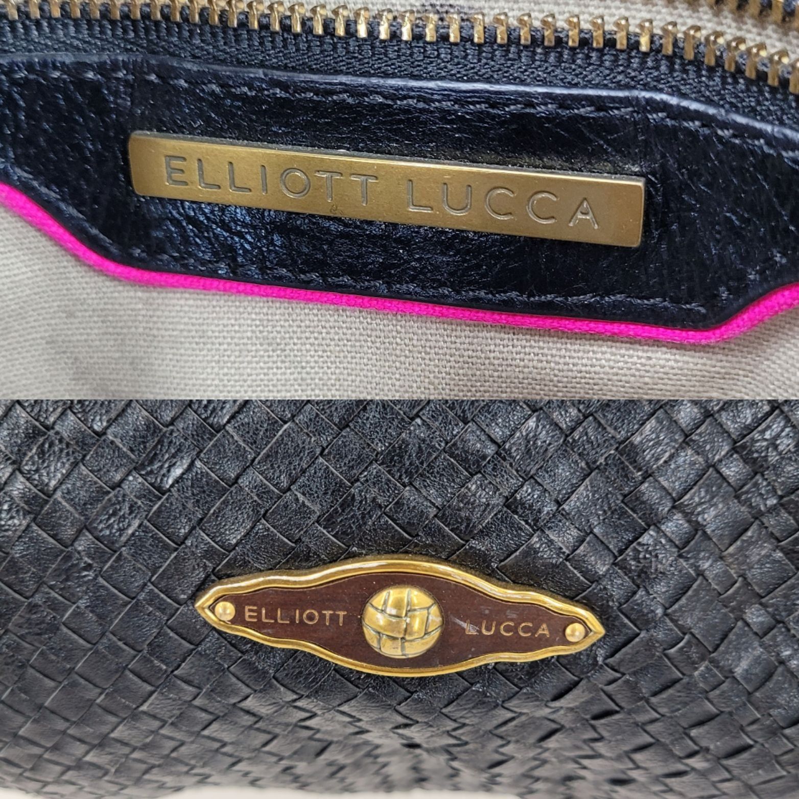 Designer Elliott Lucca Black Basket Woven Leather Shoulder Bag Dual H Size ONE SIZE - 2 Thumbnail