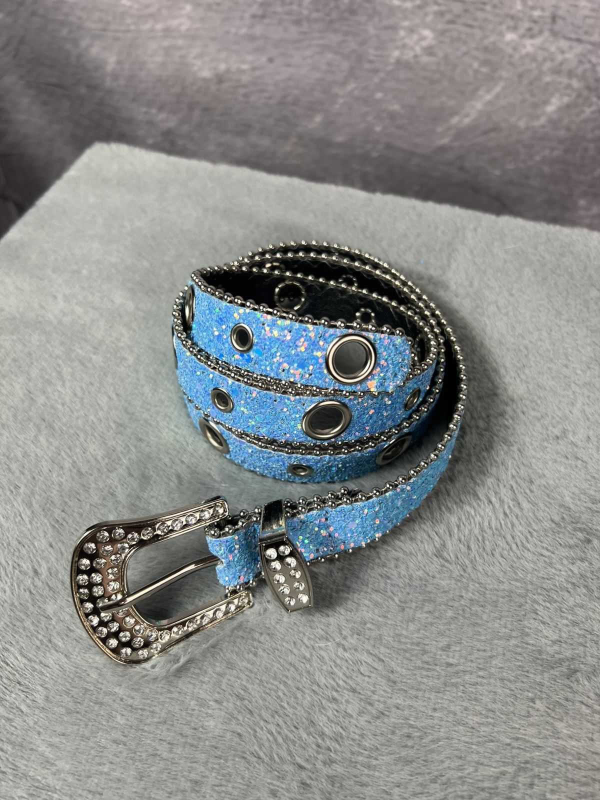Other Bright Blue Glamour Rhinestone Y2K Thin Belt Gothic Grunge Punk Size ONE SIZE - 4 Thumbnail