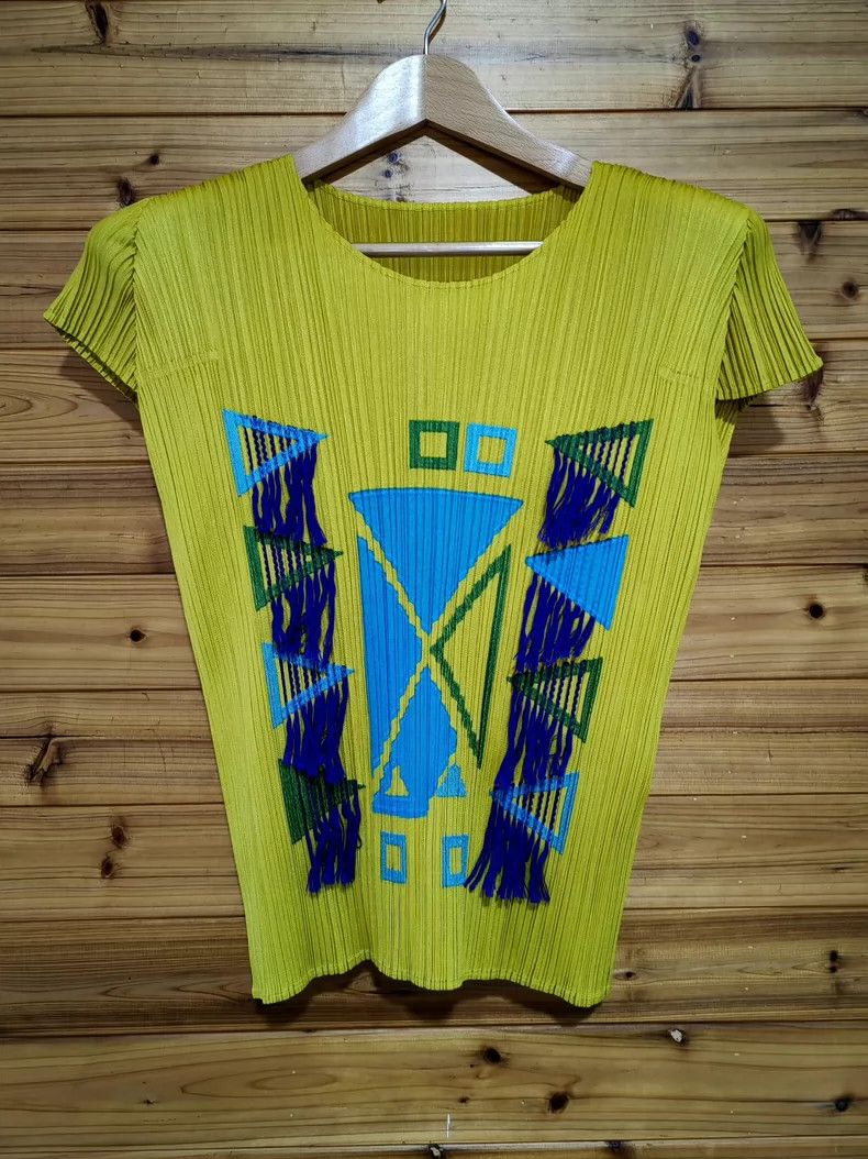 Issey Miyake size:3 Fringed geometric short-sleeved shirt