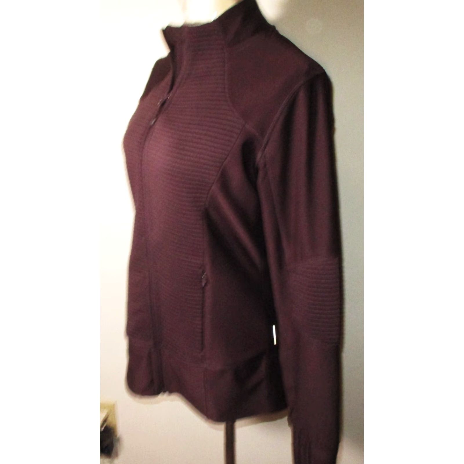 Vintage MONDETTA Burgundy Full Zip Compression Jacket Women's M/L Sized Jacket Long Sleeve Mens? Women Size M / US 6-8 / IT 42-44 - 4 Thumbnail