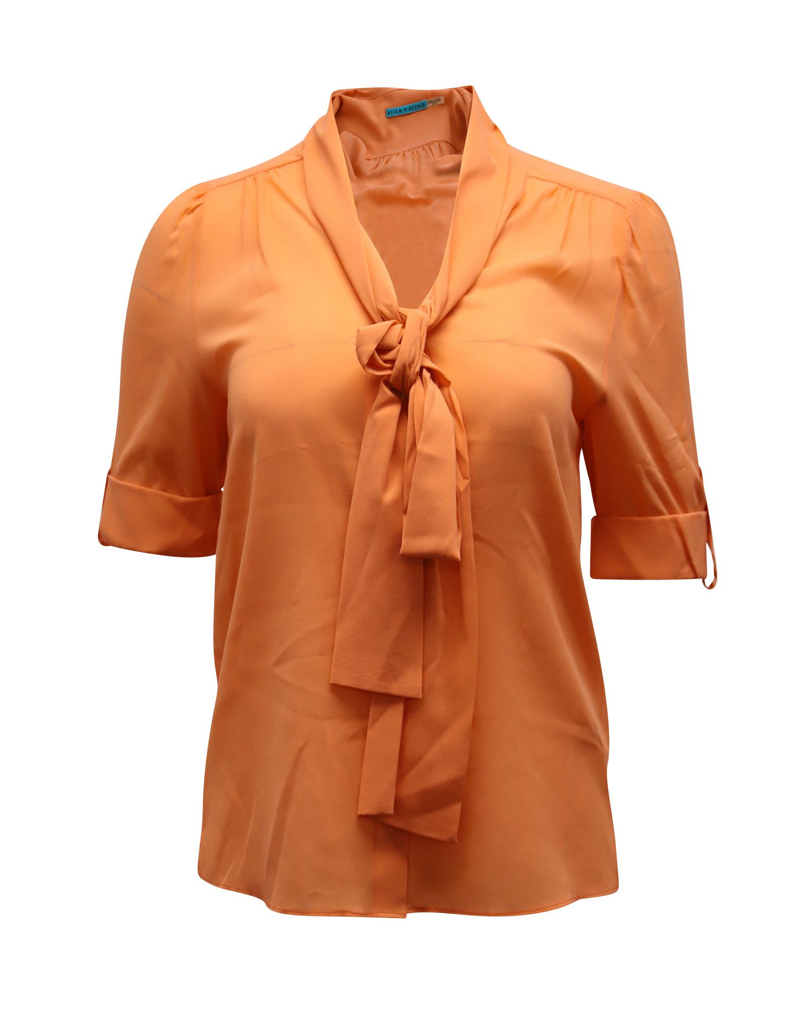 Alice + Olivia Alice & Olivia Berta Pussy Bow Top in Orange Silk Size XS / US 0-2 / IT 36-38 - 1 Thumbnail