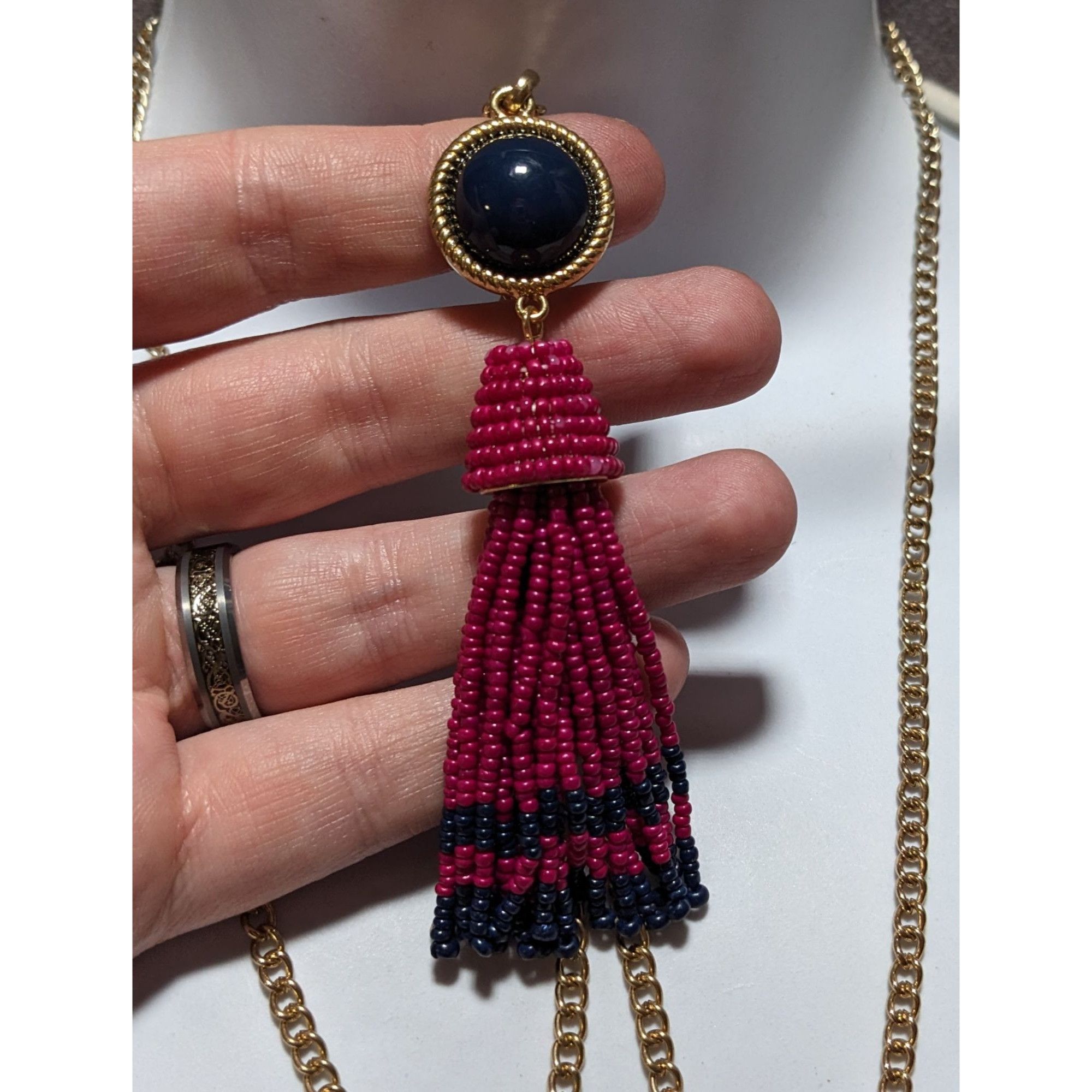 Talbots Talbots Pink And Blue Beaded Tassel Necklace Size ONE SIZE - 7 Thumbnail