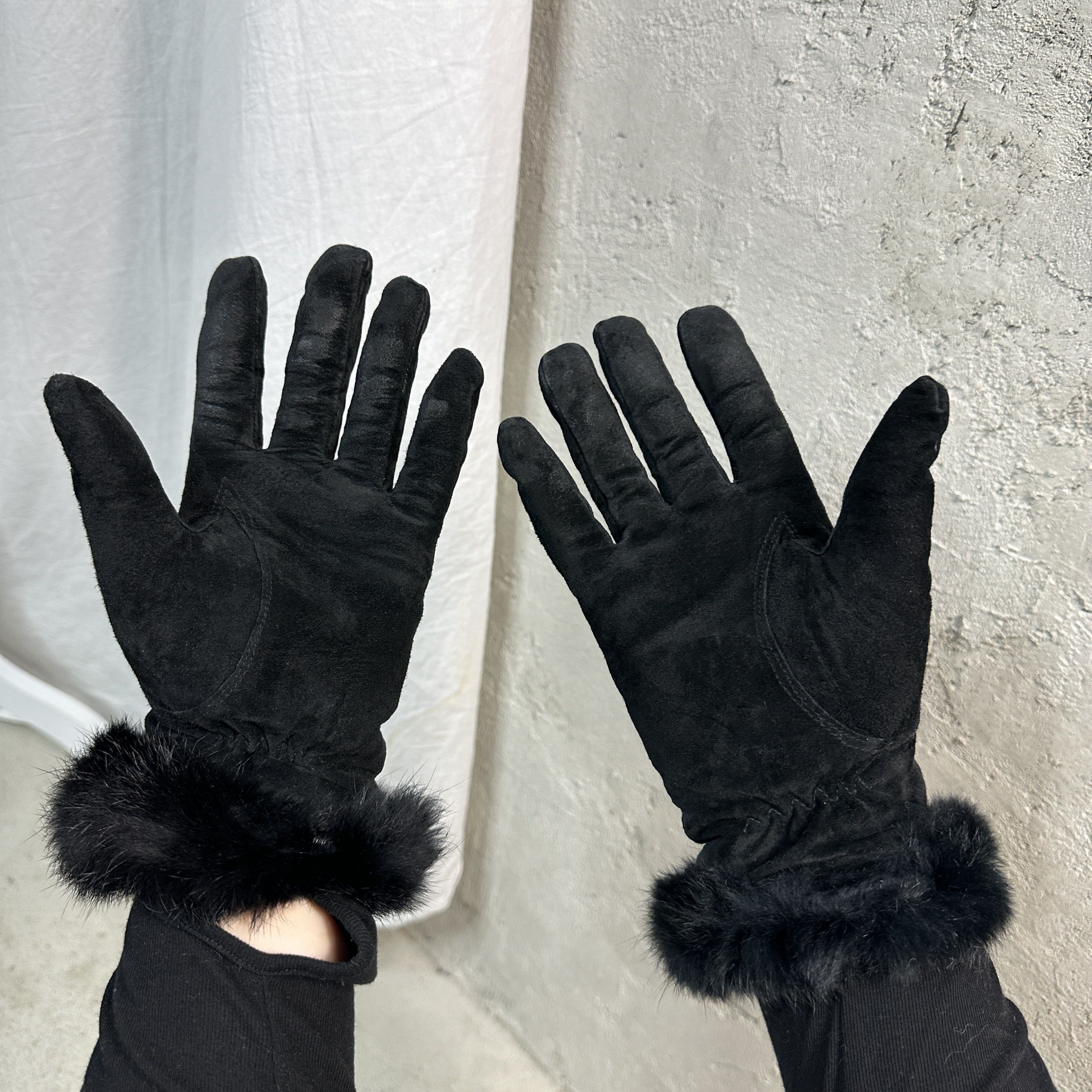 Vintage Leather Gloves with Fur Vintage Size ONE SIZE - 3 Thumbnail