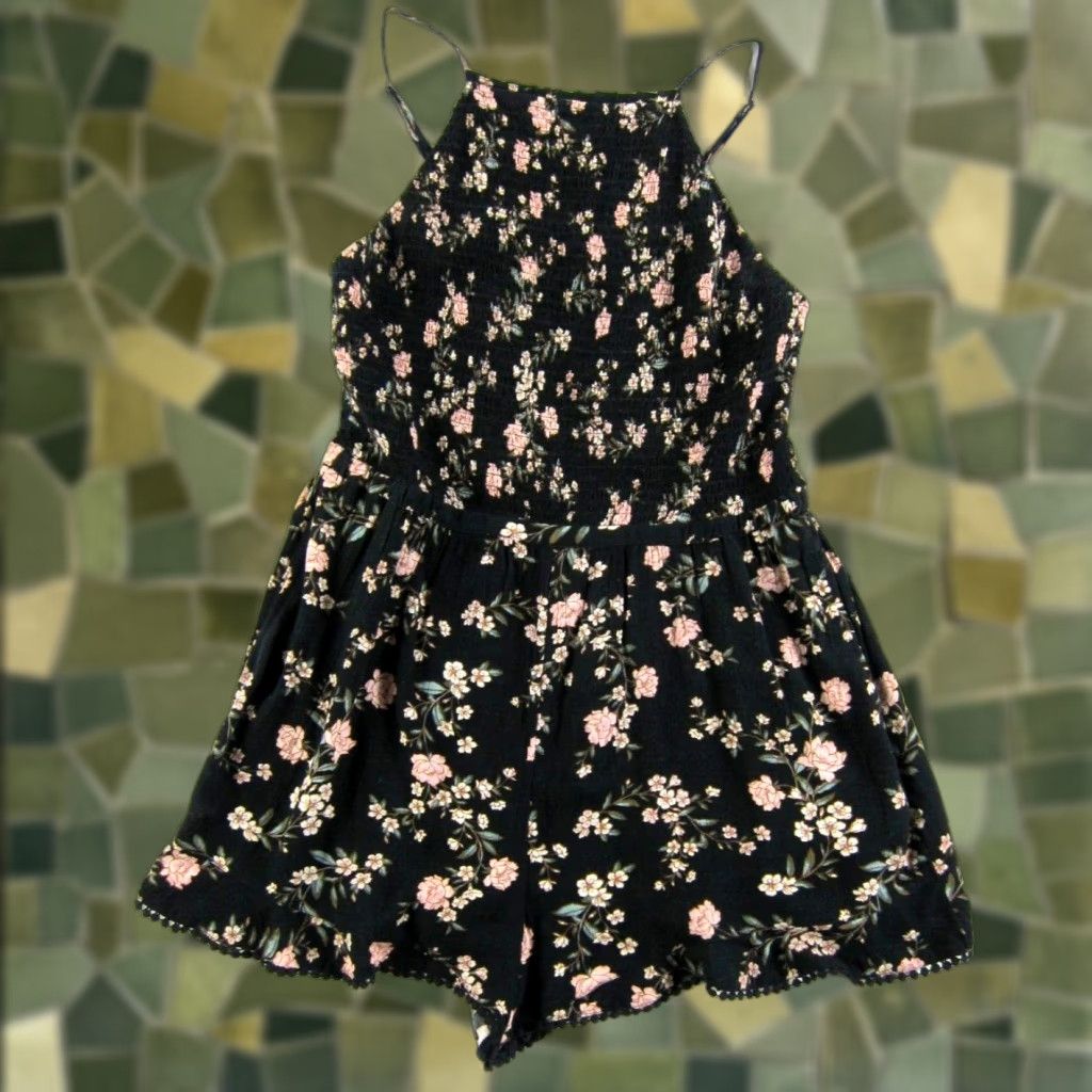 American Eagle Outfitters American Eagle Outfitters Jumpsuit Black Floral Pocket Rayon Large Size 36" / US 14 / IT 50 - 1 Thumbnail