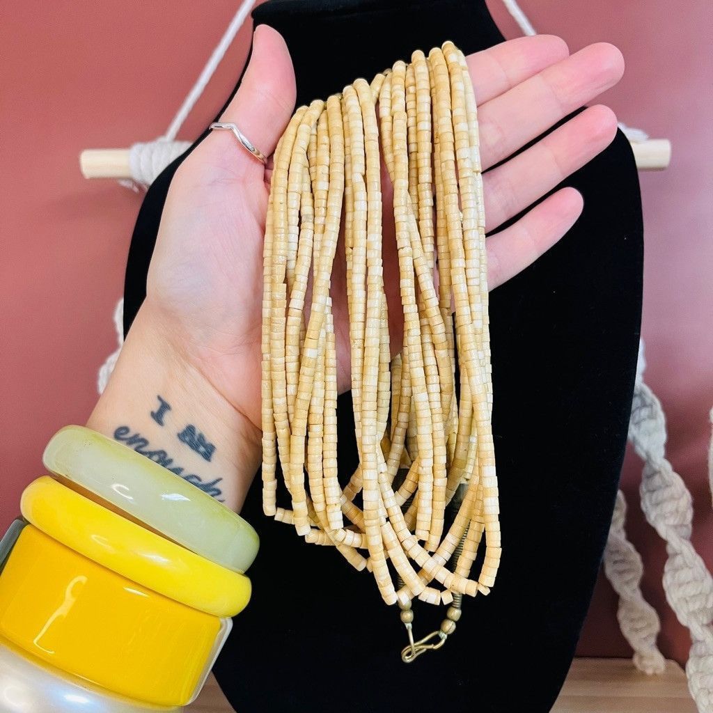 Vintage Vintage 1970s Carved Bone Beaded Necklace Neutral Hippie Size ONE SIZE - 6 Thumbnail