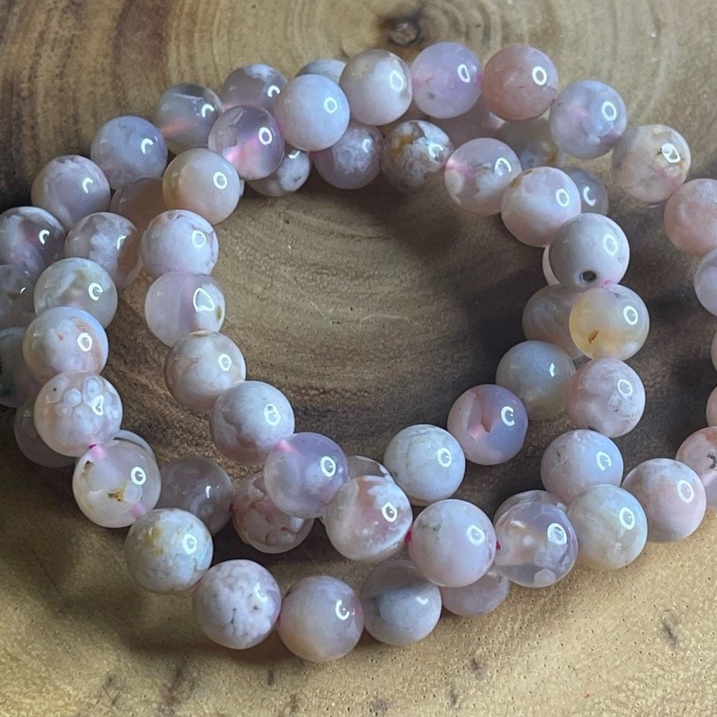 Other Pink Flower Agate stretch beaded bracelet 7” crystal healing beads 8mm ONE NEW Size ONE SIZE - 4 Thumbnail