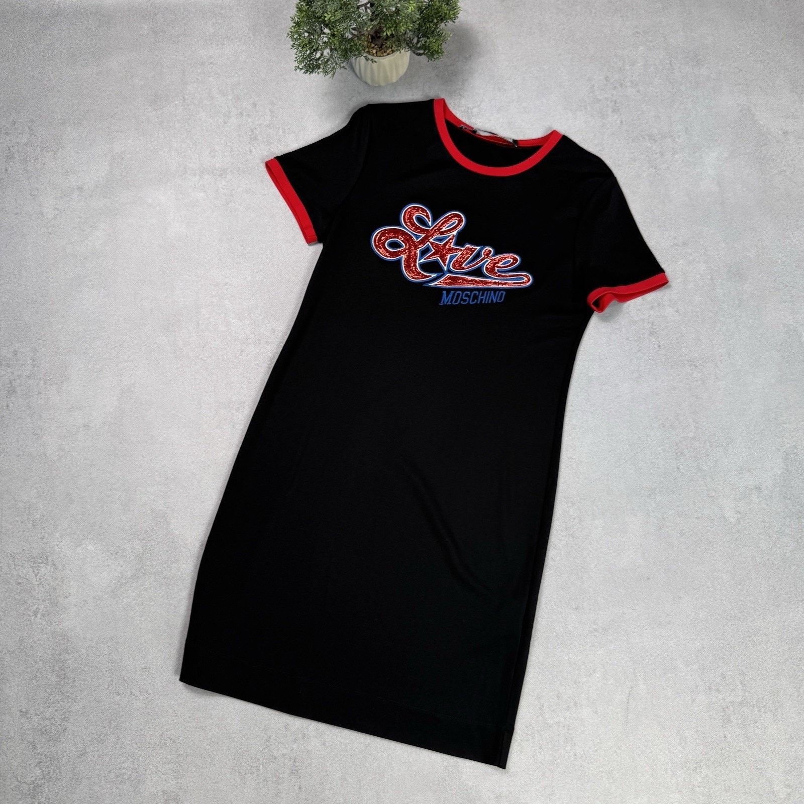 LOVE MOSCHINO Embellished Stretch Jersey Dress Black
