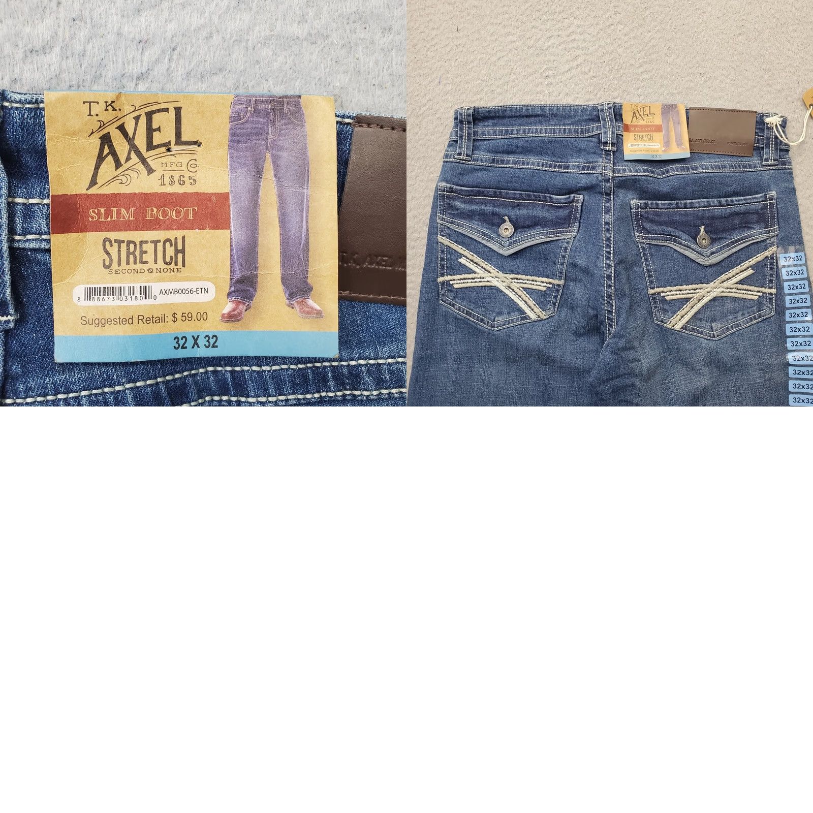 Denime Axel Jeans Mens Bootcut 32x32 Blue Denim Stretch Slim Contrast Stitch AXMB0056 Jeans Mens Size 32 Blue 5-Pocket Outdoor Vintage NWT Size US 32 / EU 48 - 9 Thumbnail