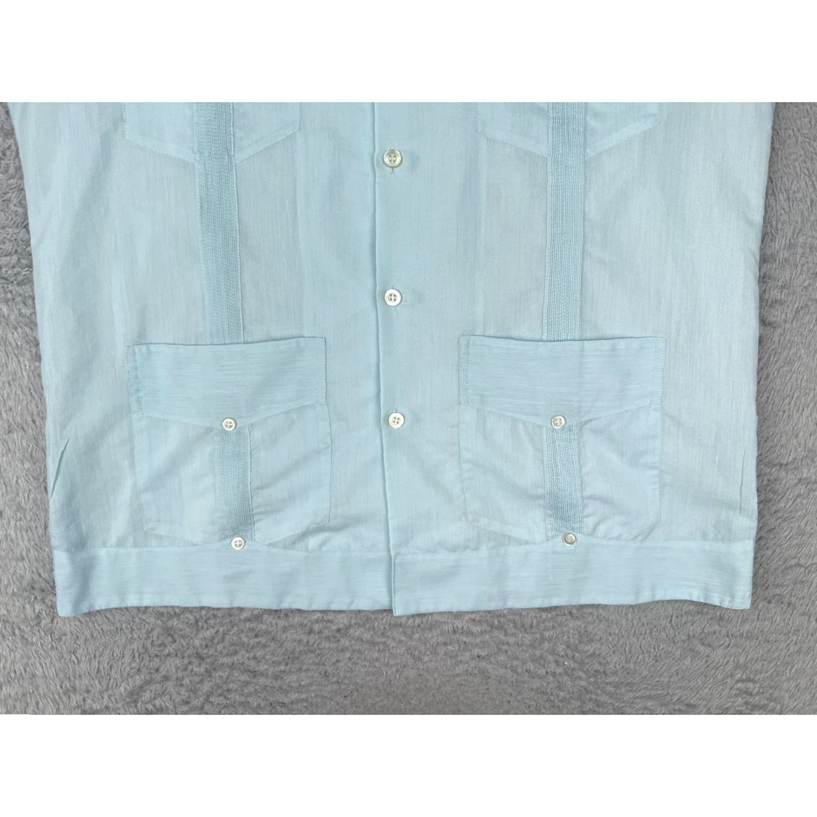 Vintage Guayabera Panamerican Shirt Men 40 Blue Short Sleeve 4 Pocket Cotton Blend Polyester Blend Button-Up Casual Vacation Aloha Beach 40 Men Size US L / EU 52-54 / 3 - 5 Thumbnail