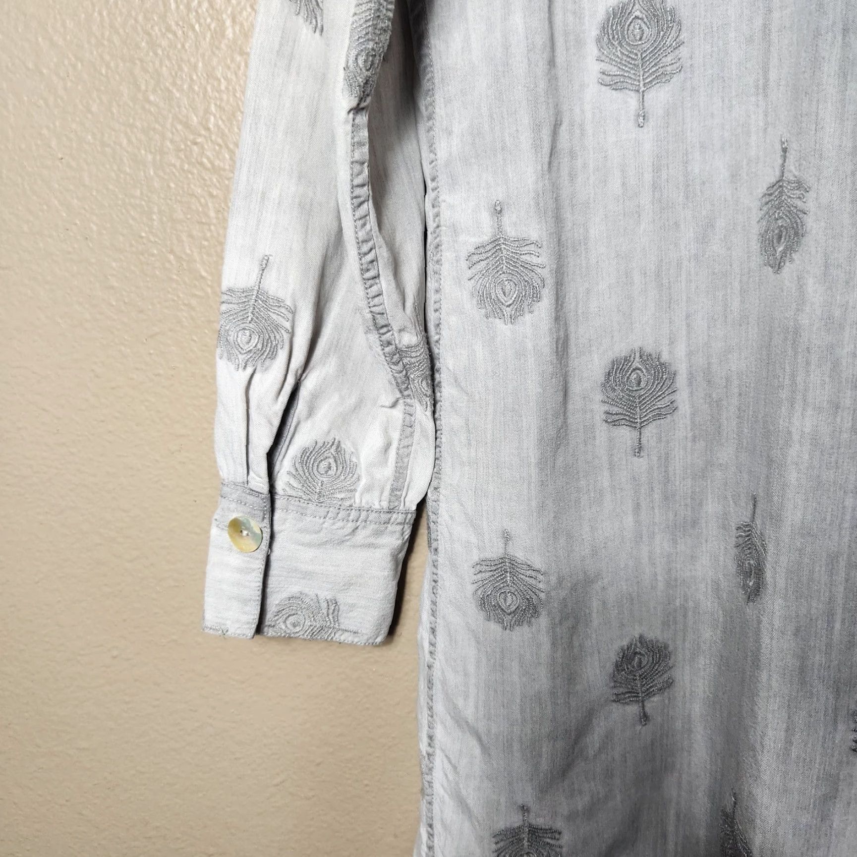 Soft Surroundings Soft Surroundings Shirt Dress Gray Paisley Park Tencel Tunic Dress-Size S Womens Regular Knee Length Boho Classic Casual Stylish Peacocks Size S / US 4 / IT 40 - 7 Thumbnail