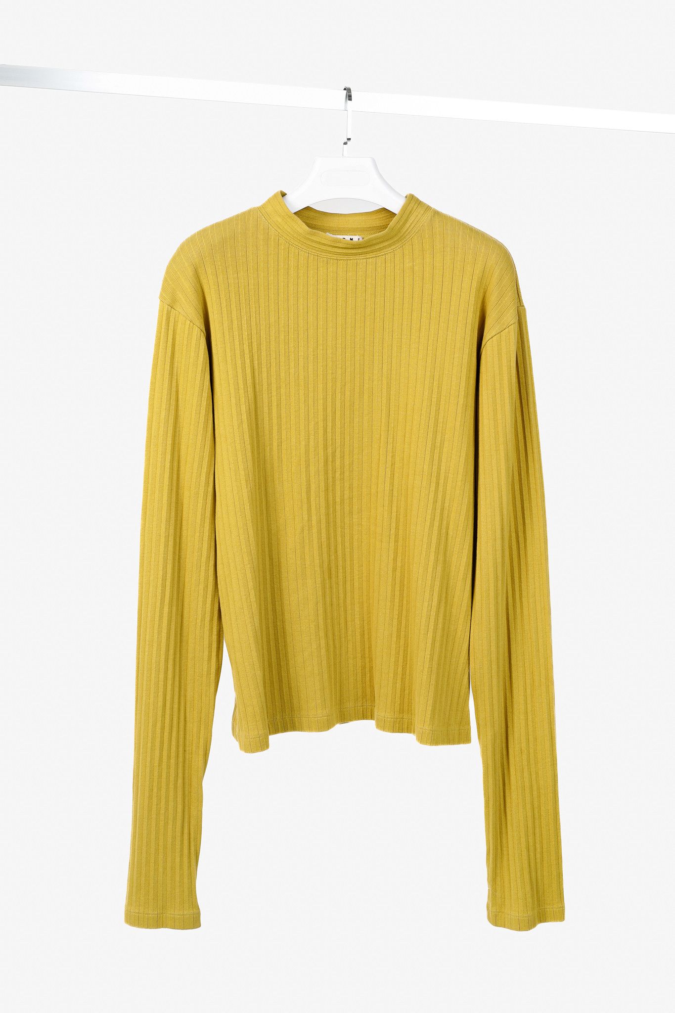 Marni Marni Chartreuse Cotton Ribbed-Knit Mock Neck Top Size US L / EU 52-54 / 3 - 1 Thumbnail