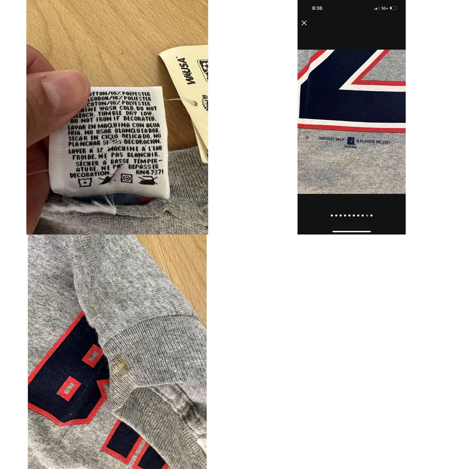 NFL VINTAGE Tom Brady New England Patriots NFL Football T-Shirt Large Gray 2001 #12 Size US L / EU 52-54 / 3 - 8 Thumbnail