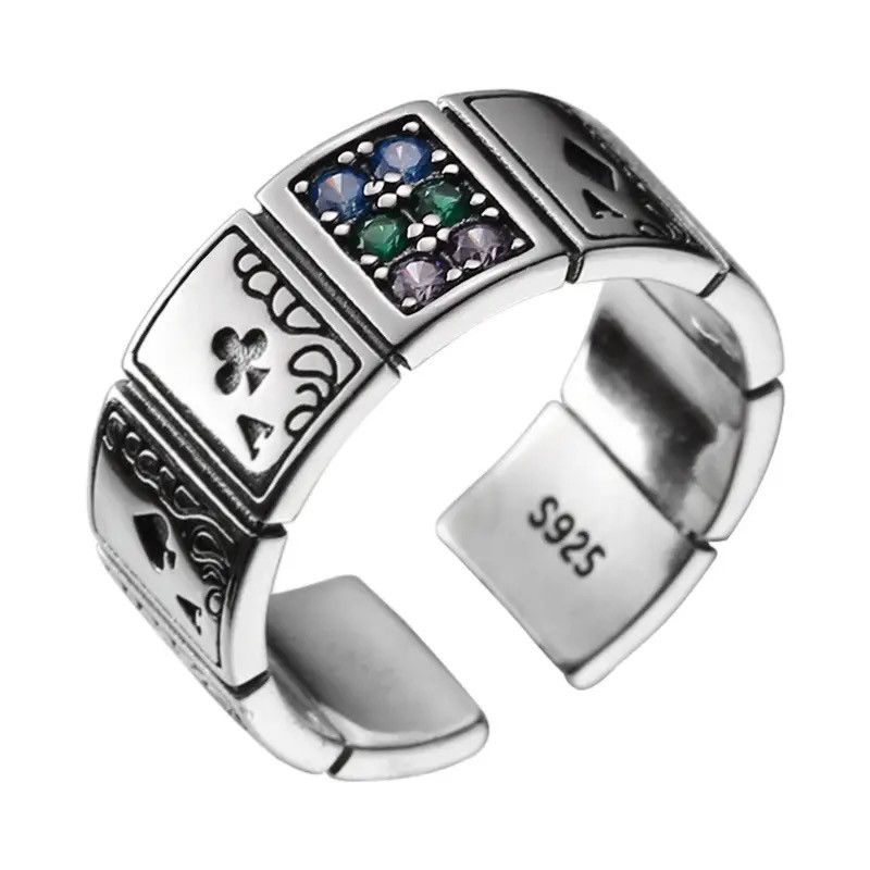 Vintage Vintage Unisex Ace of Spades Poker Open Cuff Finger Ring Size ONE SIZE - 1 Thumbnail