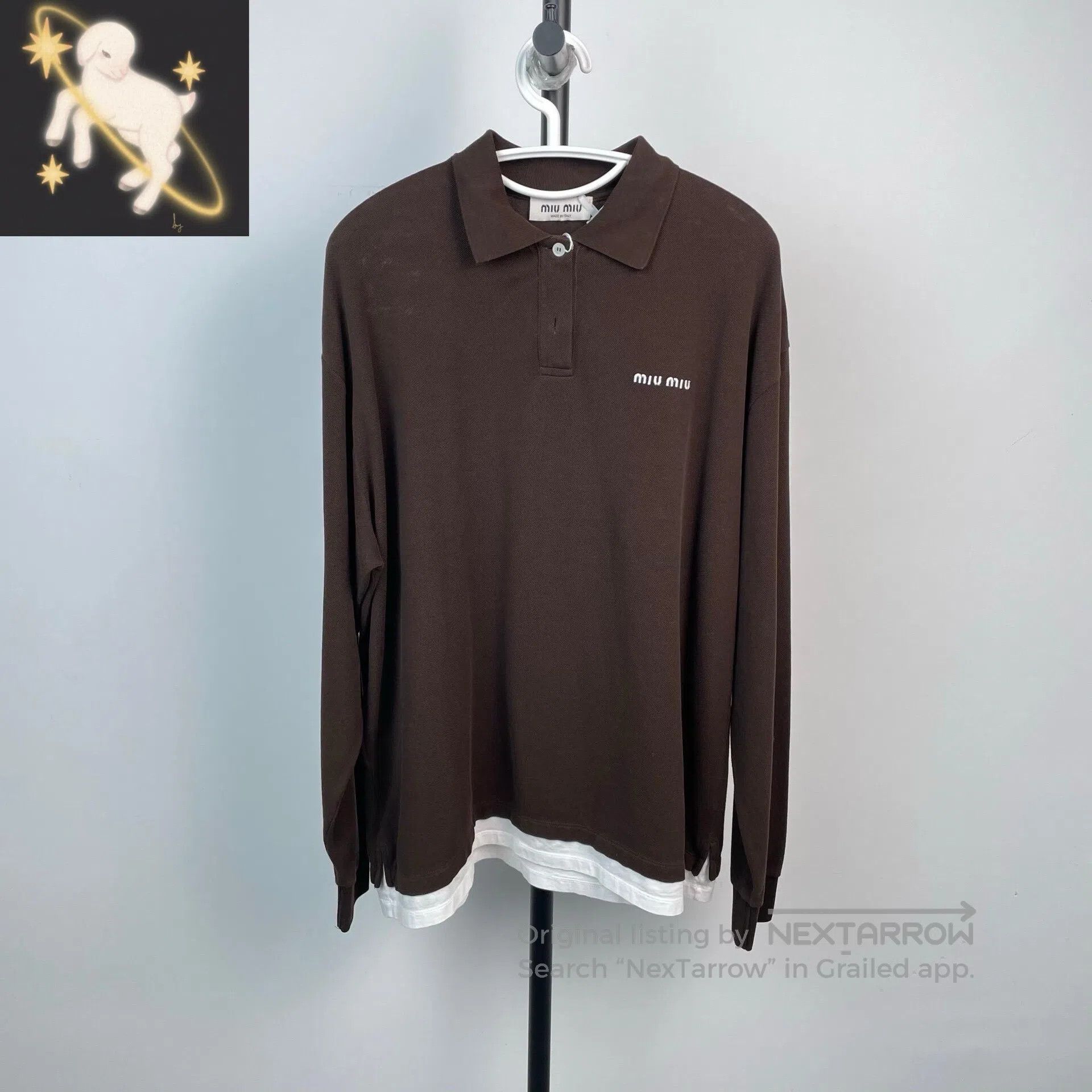 Miu Miu Miu Miu Caramel Embroidered Small Letter Logo Polo Neck Lo Size US S / EU 44-46 / 1 - 1 Thumbnail